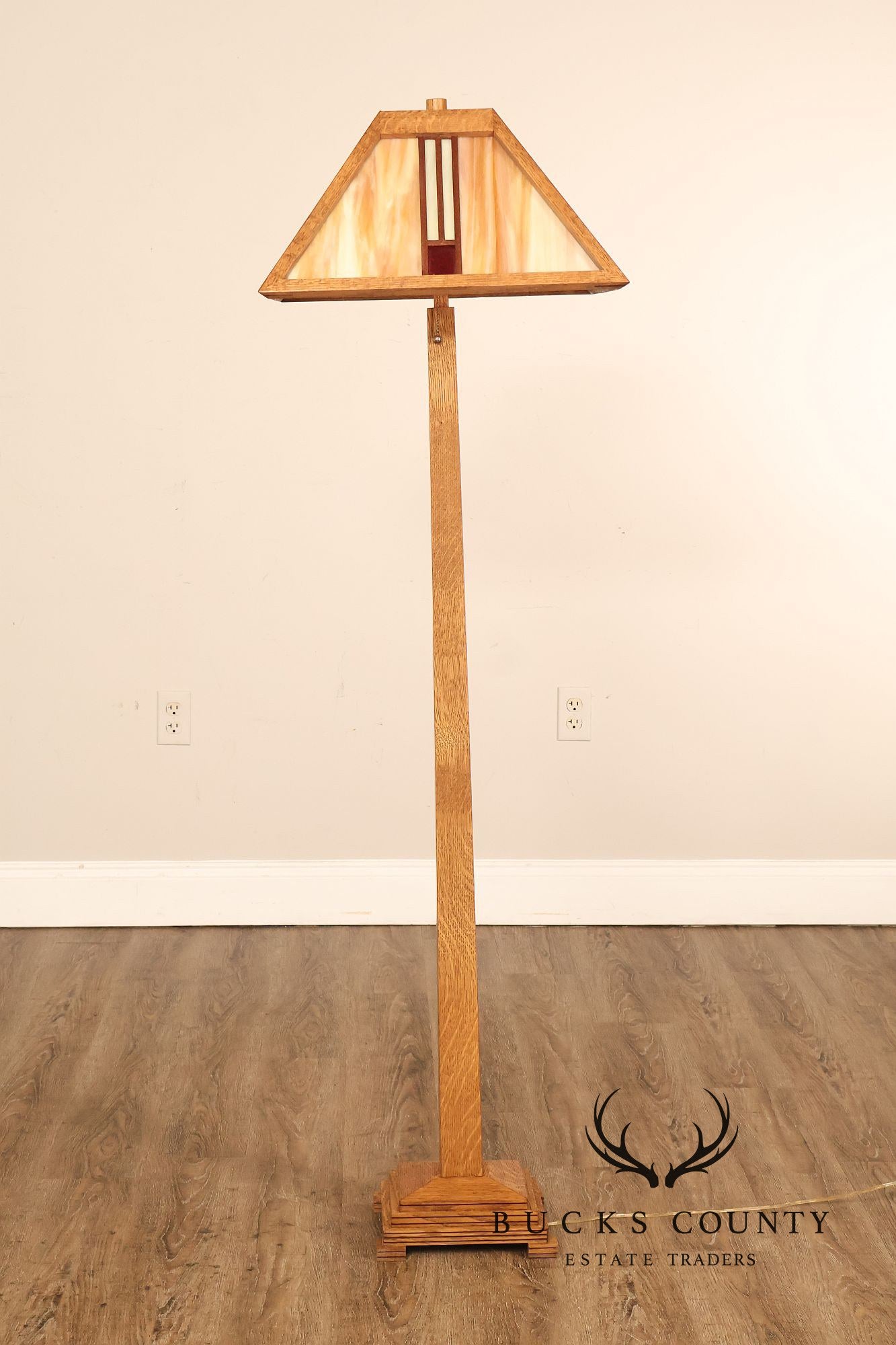 Ppl Fine Woodworking Mission Oak and Stained Glass Floor Lamp