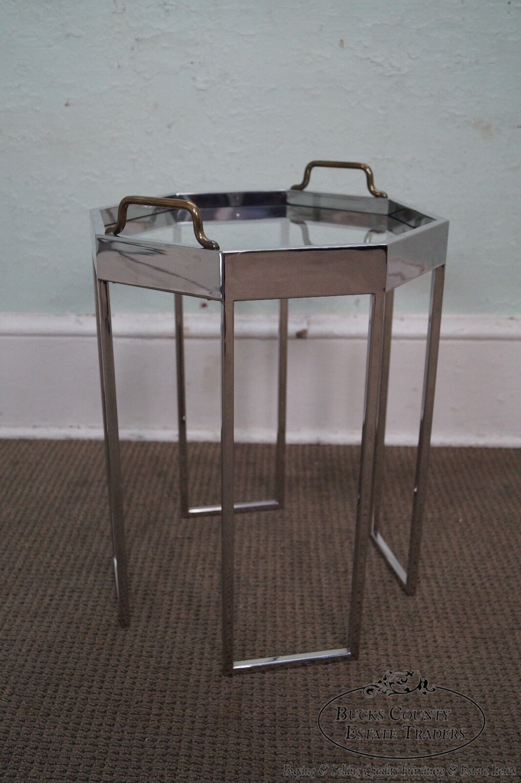 Quality Pair of Chrome & Glass Octagon Side Tables