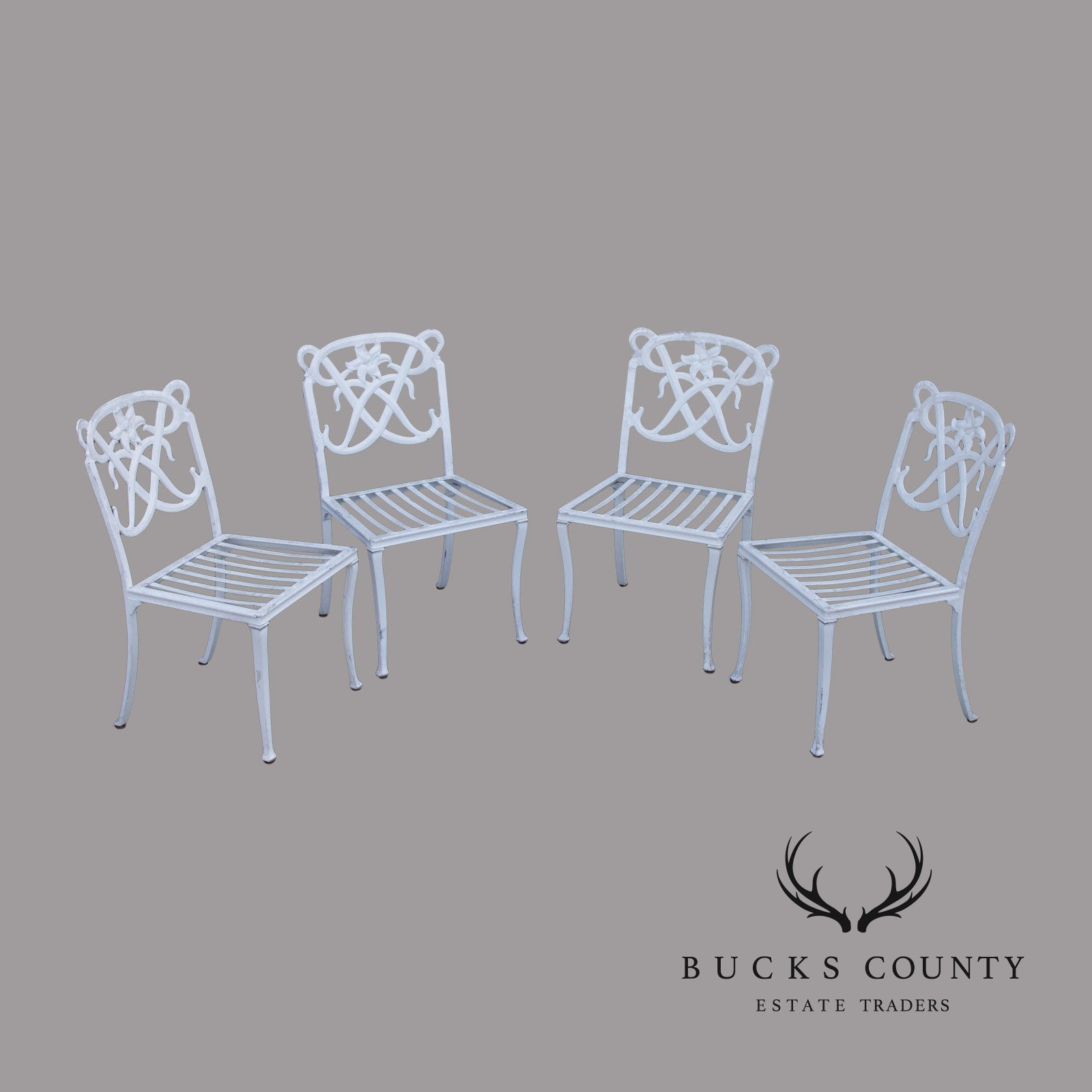 BROWN JORDAN CAST ALUMINUM 'DAY LILY' OUTDOOR PATIO SET OF FOUR DINING CHAIRS
