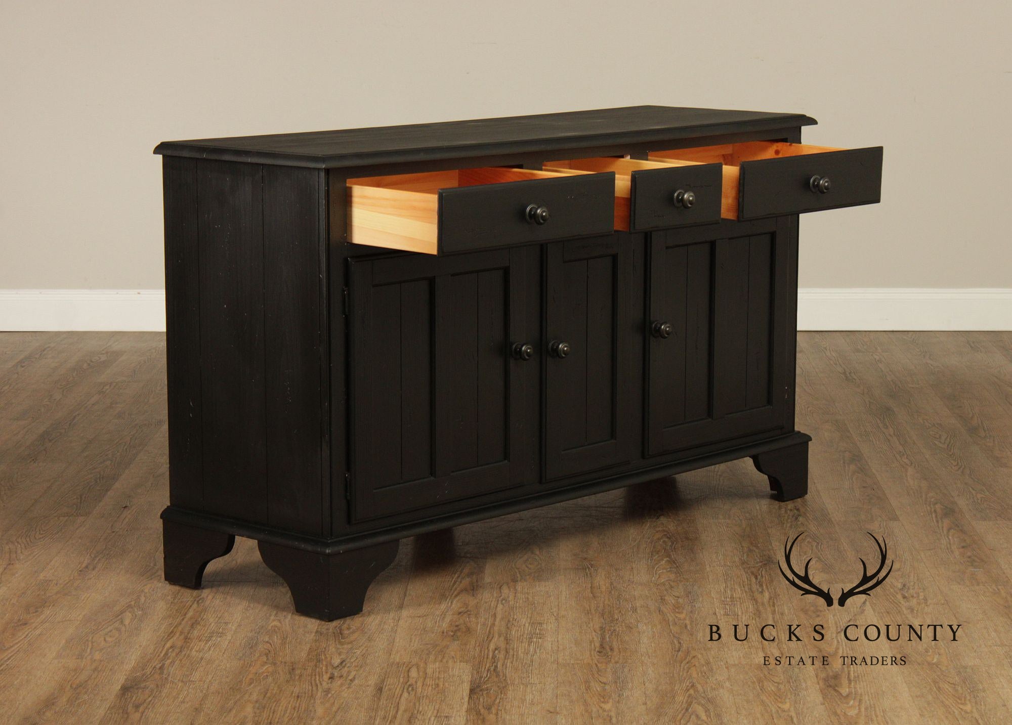 Ethan Allen Made In America Black Painted Three Drawer Buffet