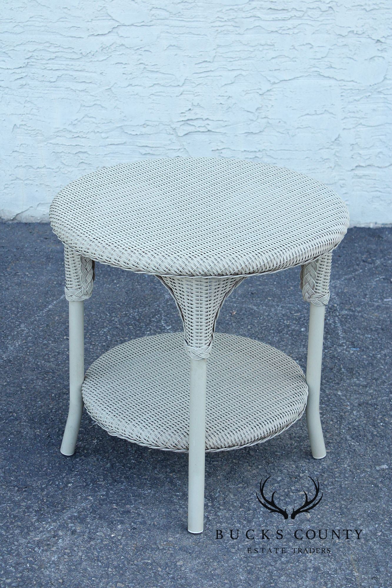 Lloyd Flanders Glass Top Wicker Patio Side Table