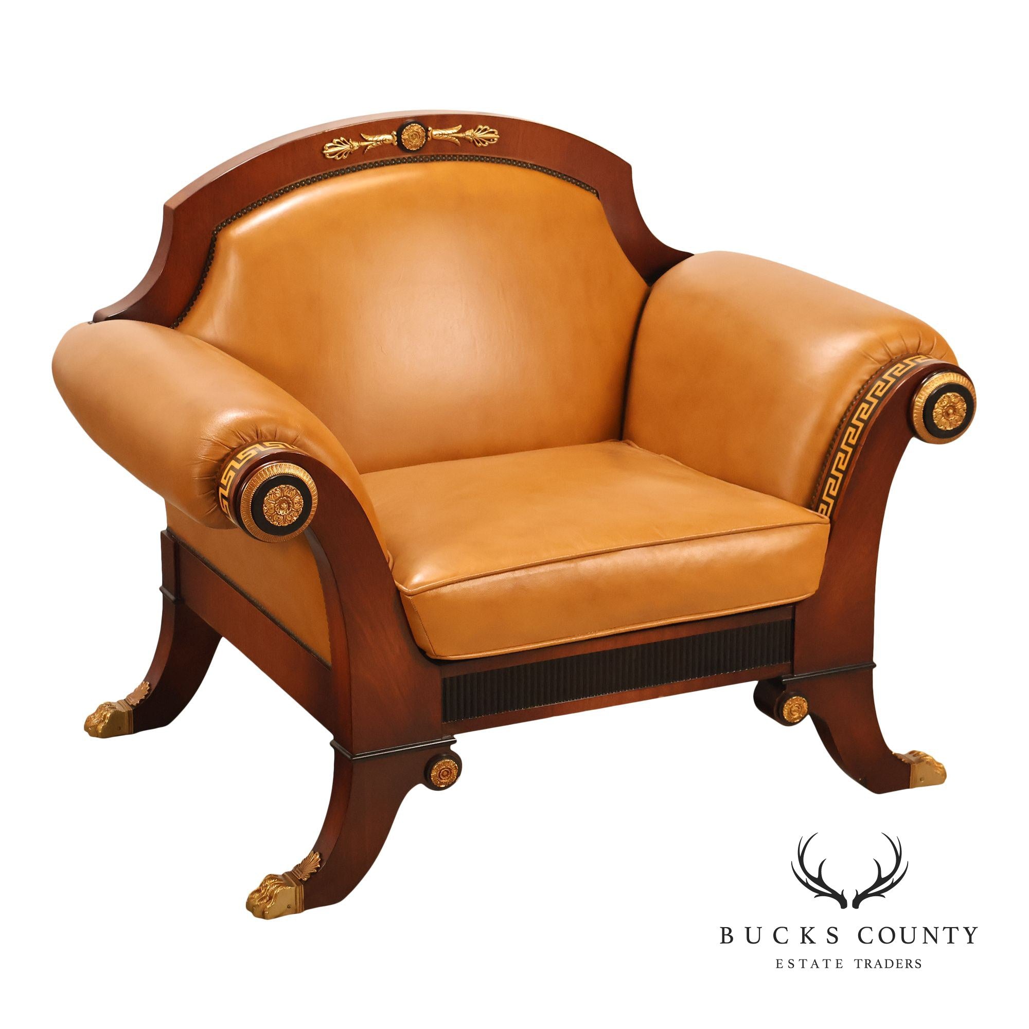 Empire Style Mahogany And Leather Armchair With Gilt Bronze Mounts