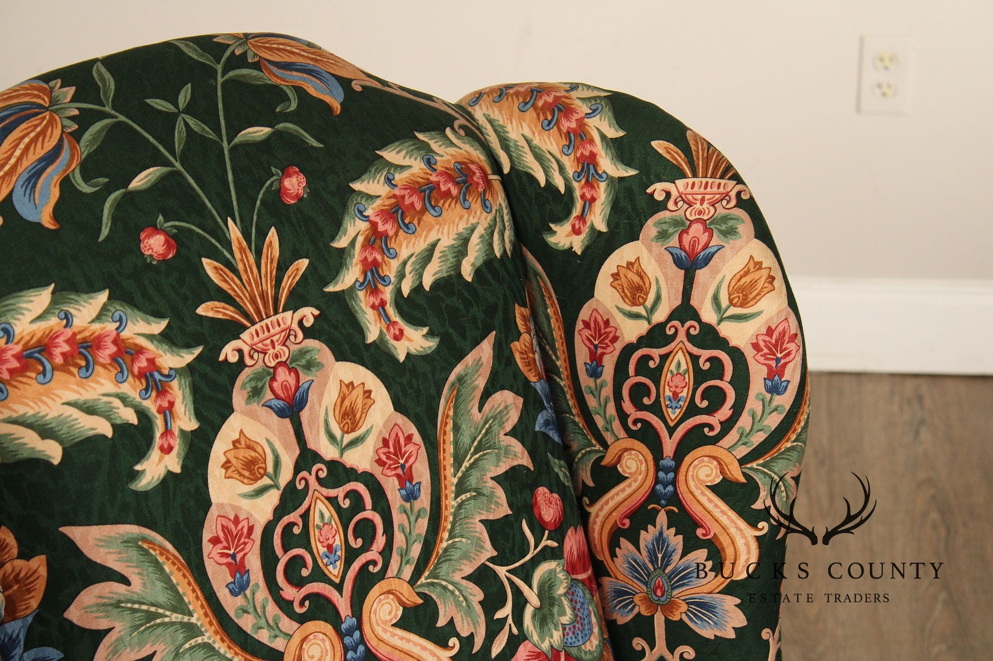 Ethan Allen Floral Upholstered Chippendale Style Wingback Chair