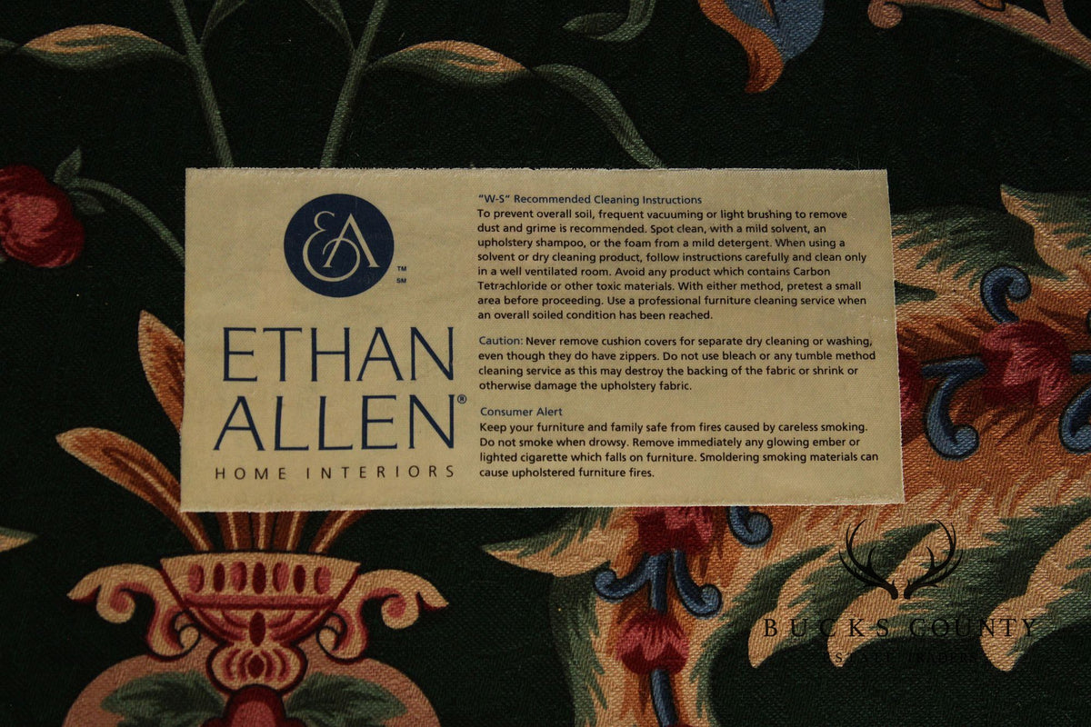 Ethan Allen Floral Upholstered Chippendale Style Wingback Chair