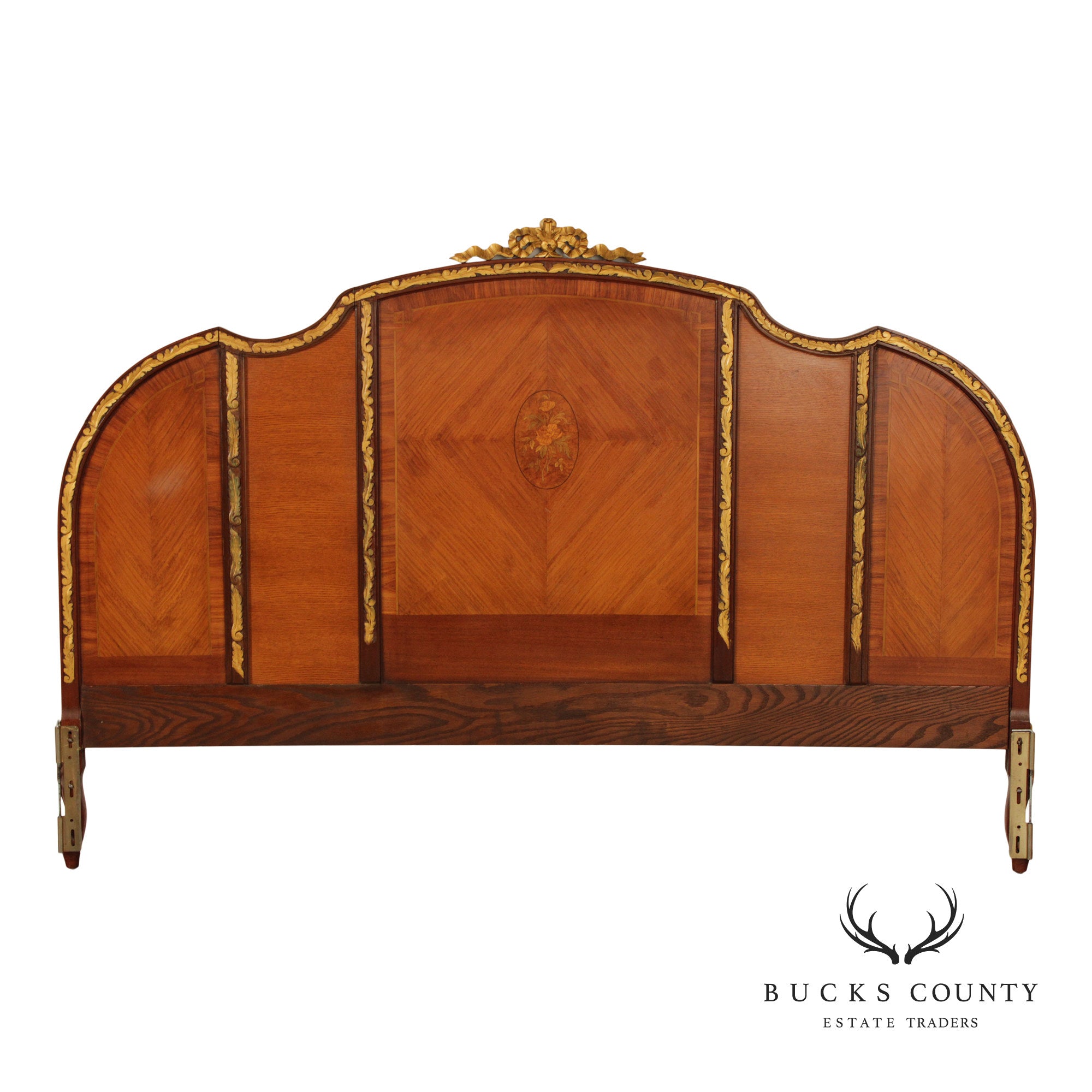 1930's French Louis XV Style Inlaid Satinwood King Headboard