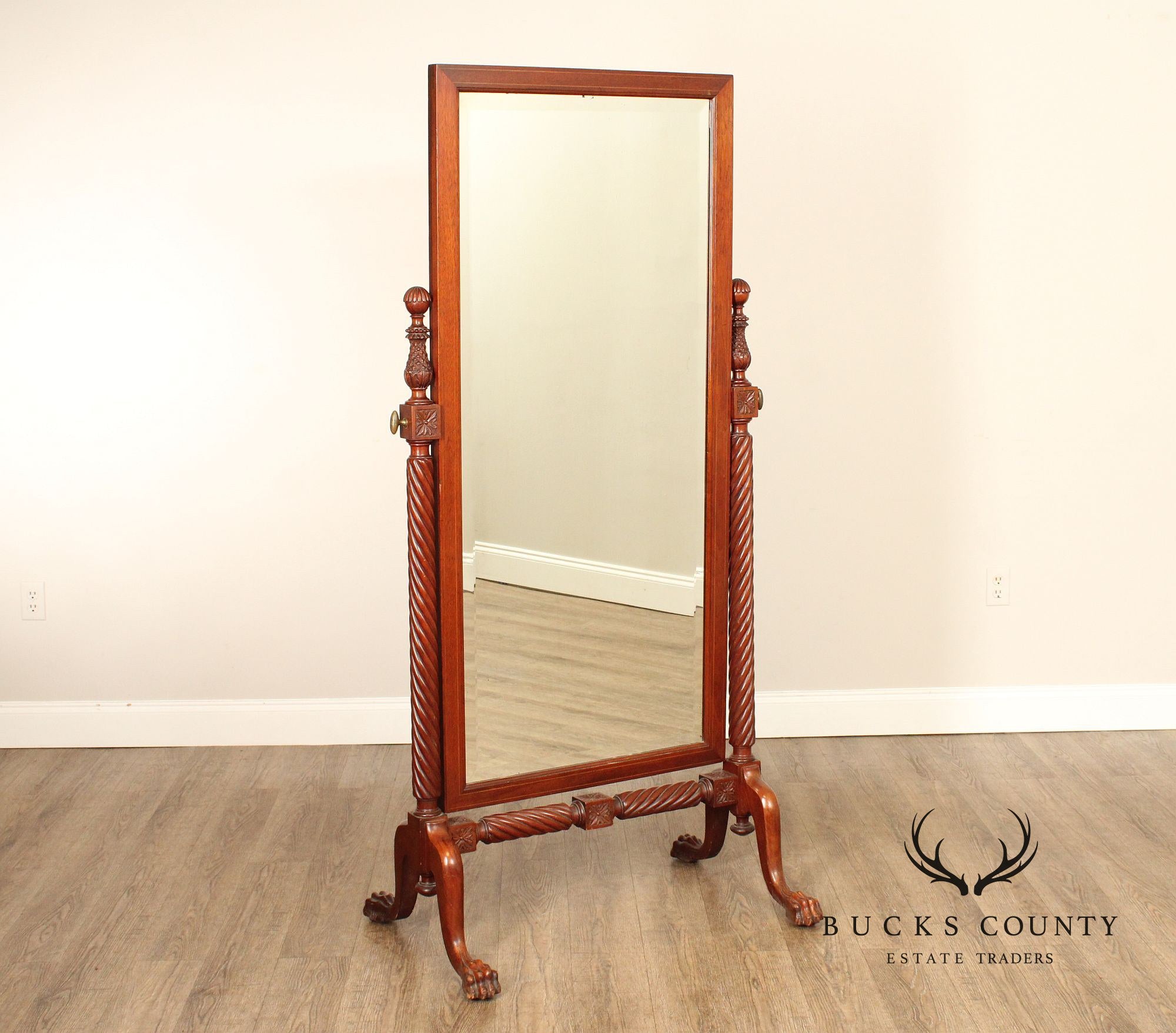 Antique Renaissance Revival Carved Mahogany Cheval Mirror