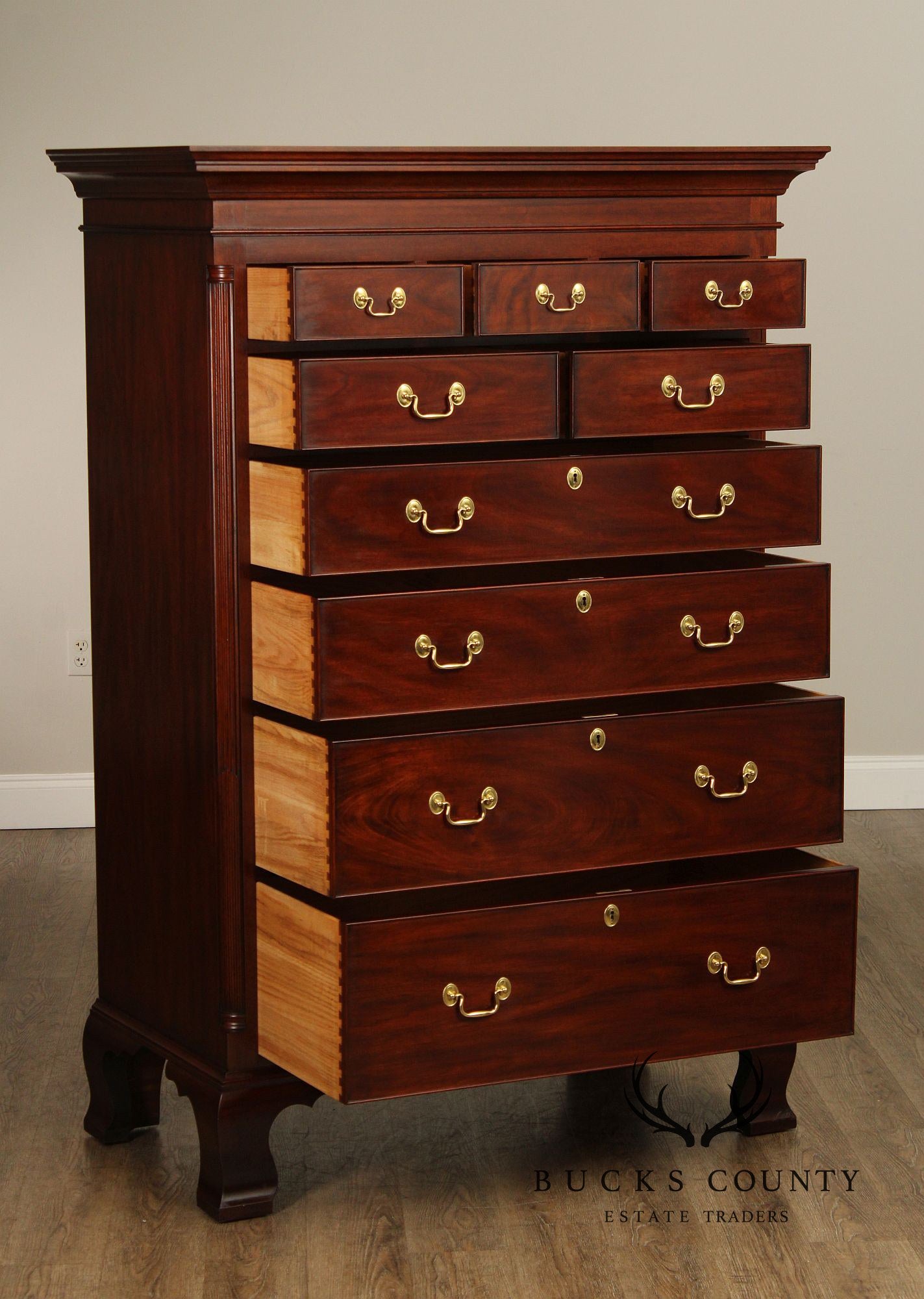 Henkel Harris Chippendale Style Mahogany New Market Tall Chest