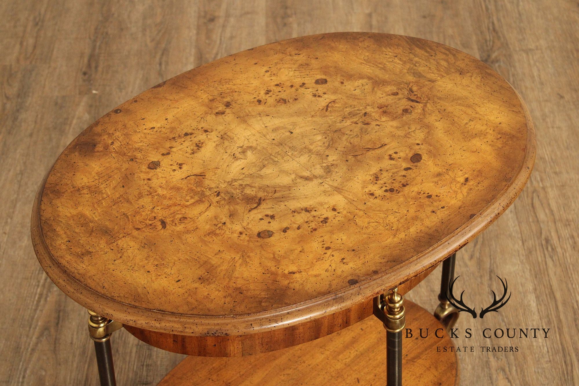 French Empire Style Two-Tier Burlwood Side Table