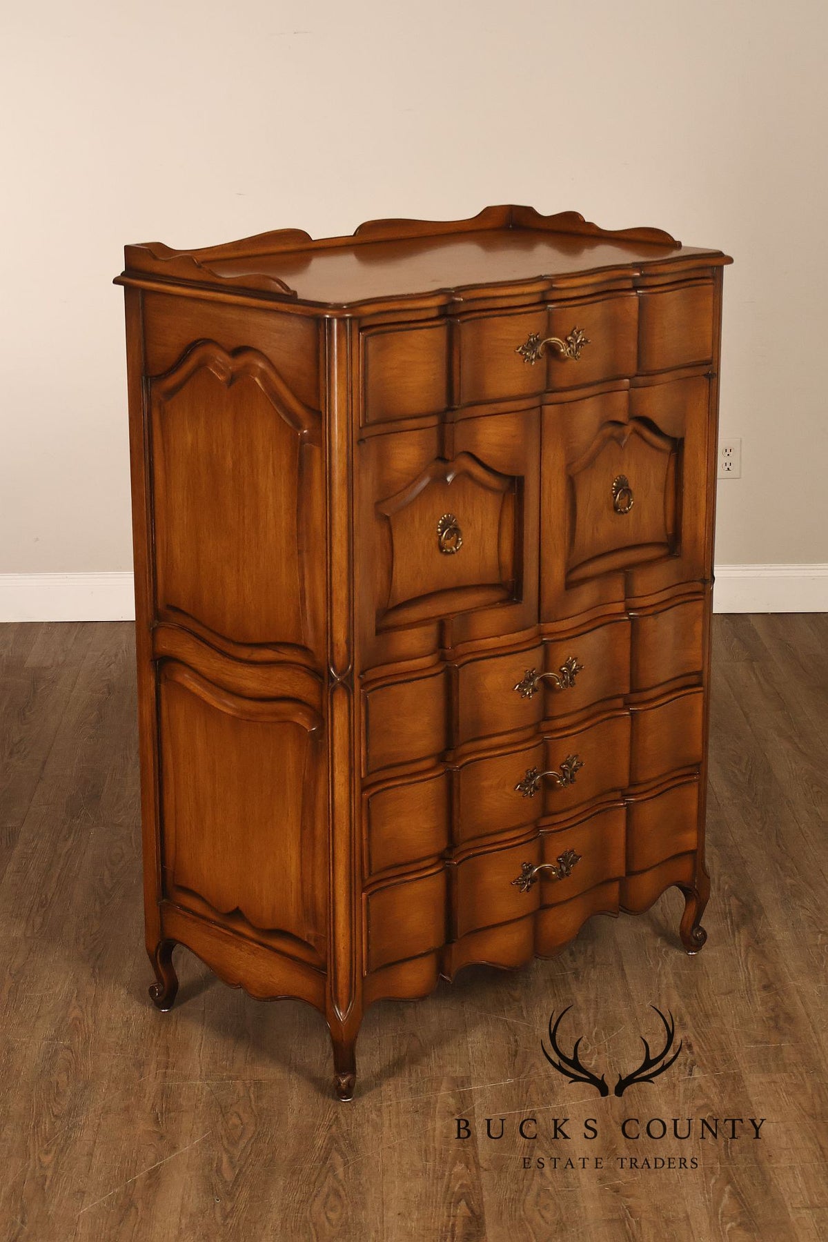 Vintage French Provincial Louis XV Style Highboy Chest Of Drawers