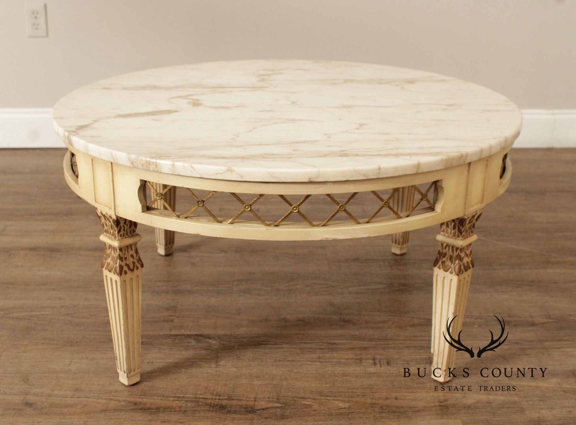 Italian Neoclassical Style Vintage Round Marble Top Coffee Table