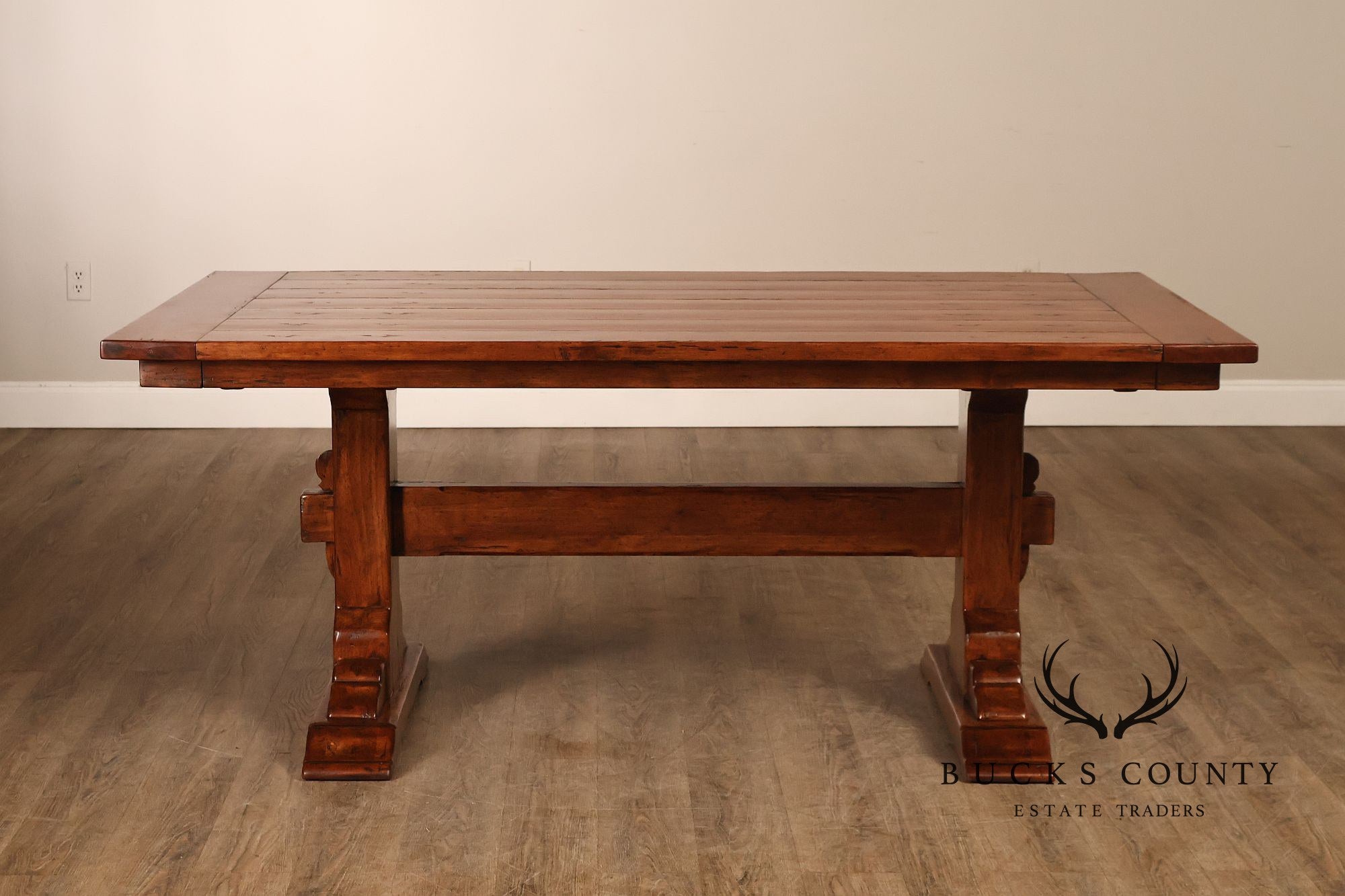 Bausman Farmhouse Trestle Dining Table With 2 Leaves