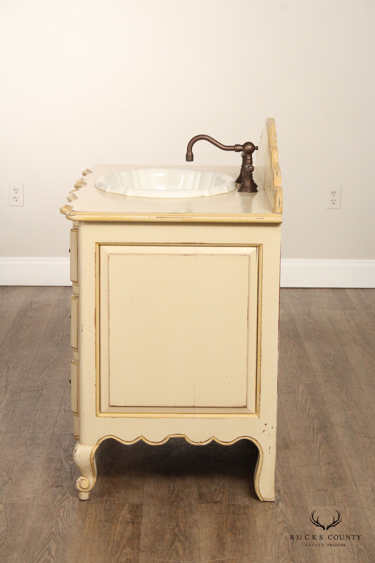 French Country Style Painted Single Sink Vanity Dresser