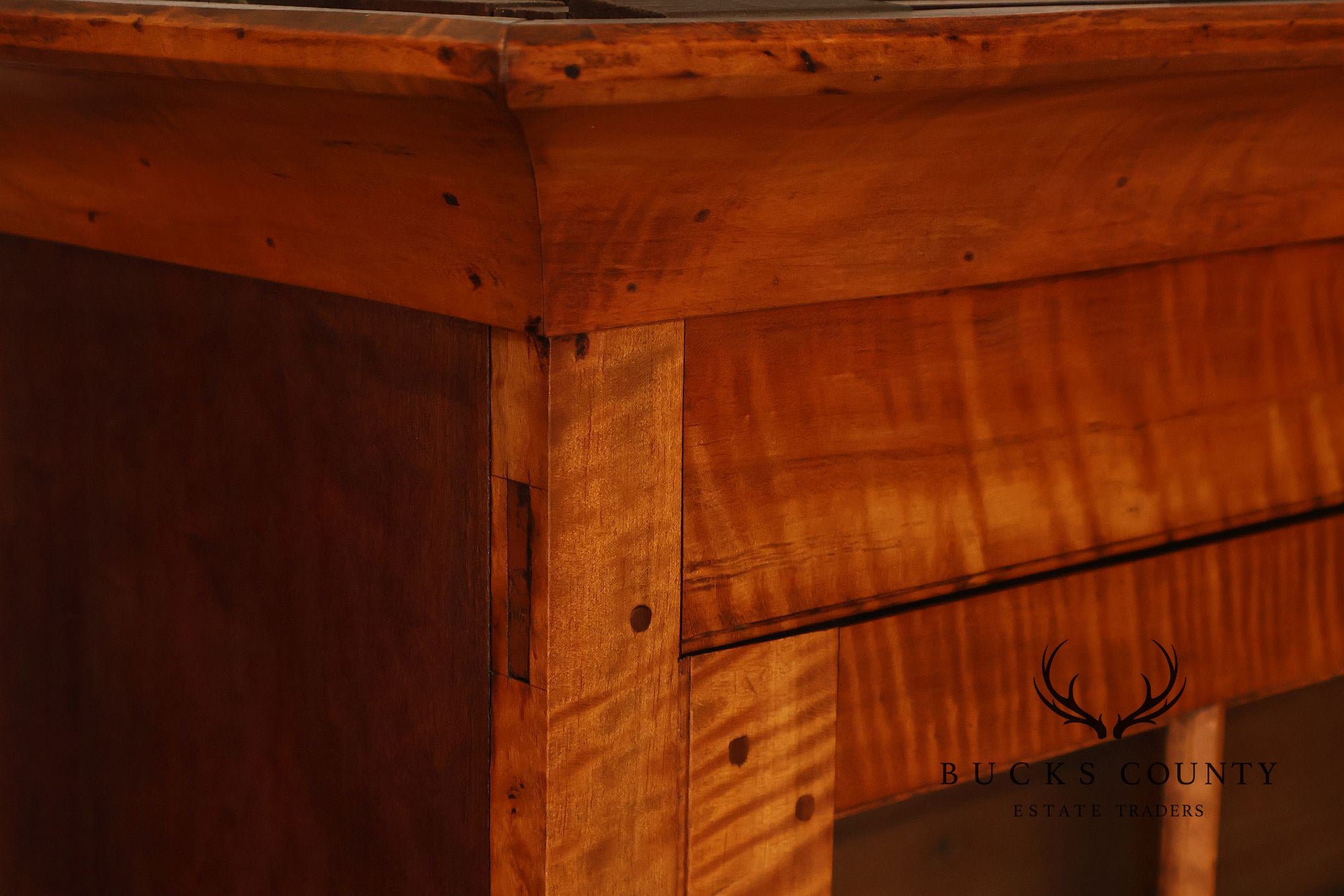 Bench Made Tiger Maple And Cherry Two Piece Stepback Hutch Cabinet