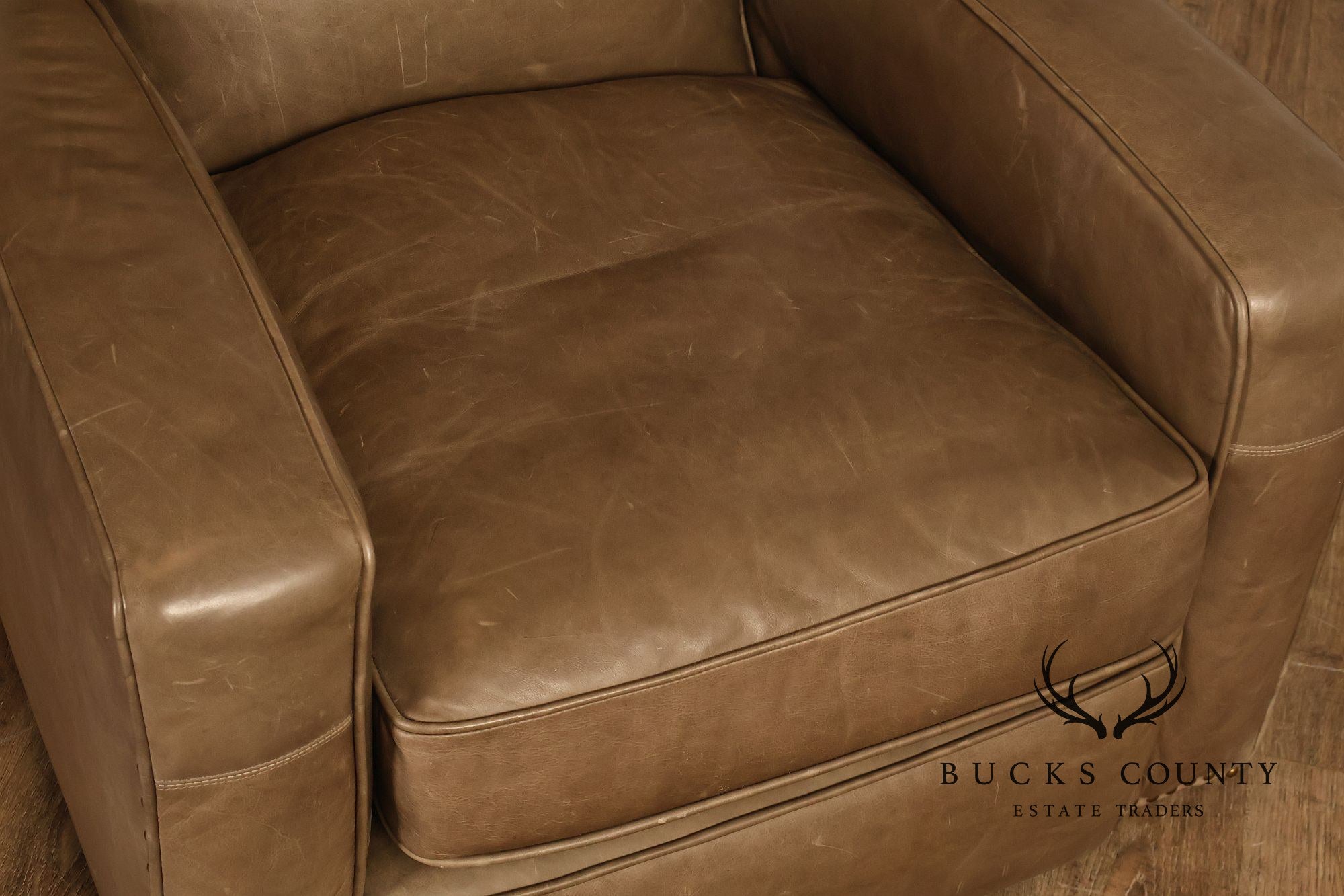 Restoration Hardware Pair Of Leather Swivel Club Chairs