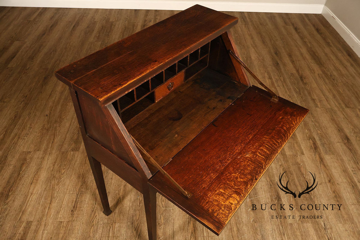 Antique Roycroft Arts And Crafts Mission Oak Drop Front Writing Desk