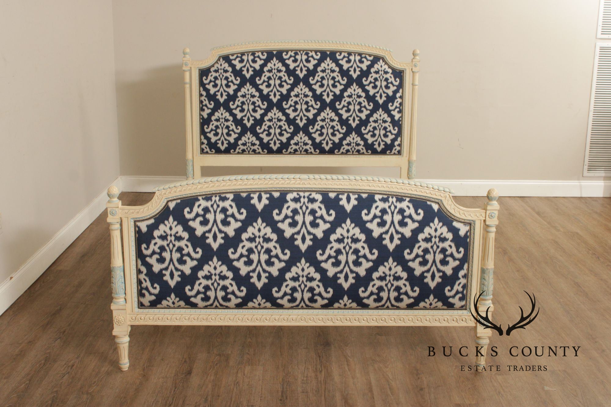 French Louis XVI Style Painted And Upholstered Queen Bed