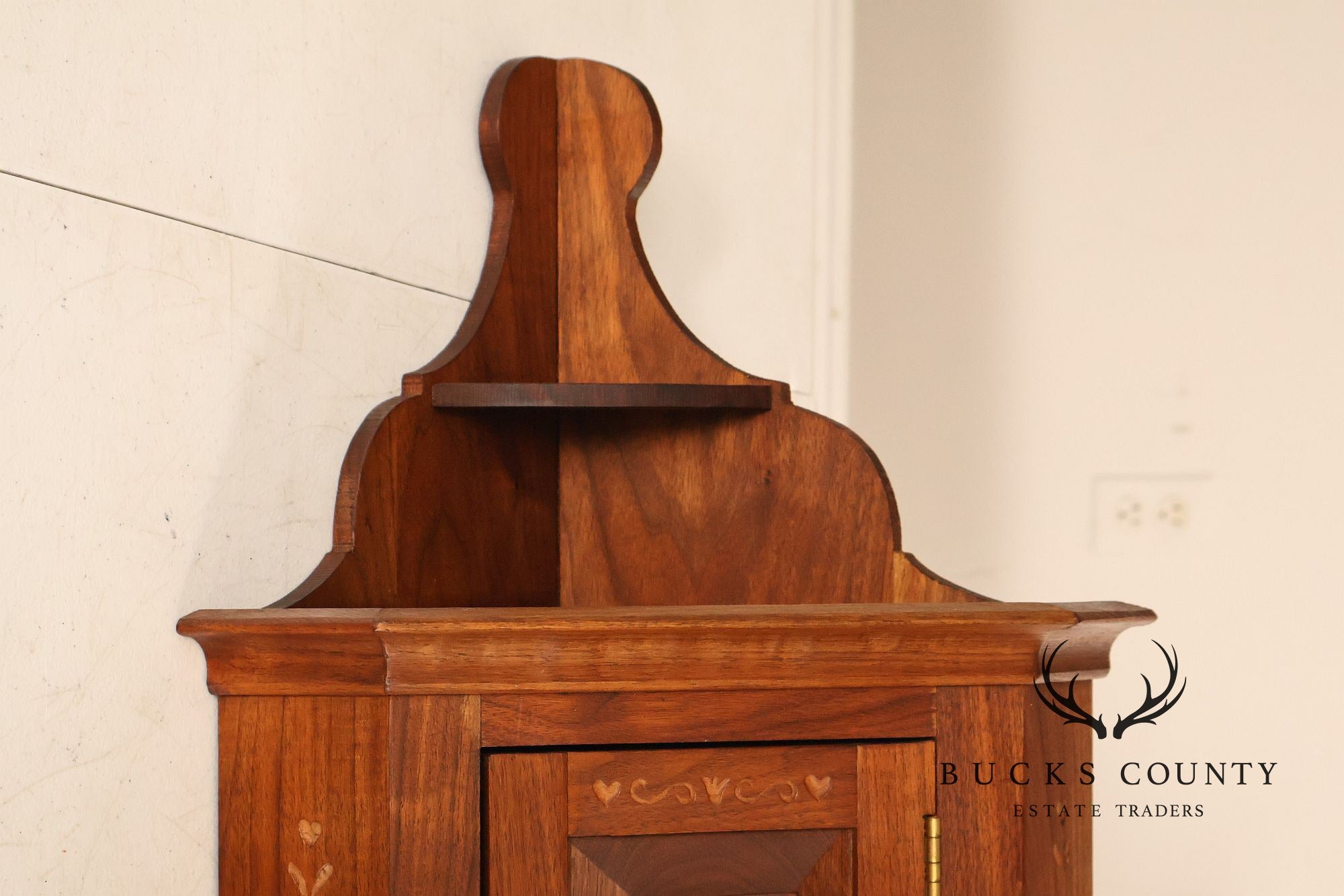 Pennsylvania Dutch Style Walnut Wall Hanging Corner Cupboard