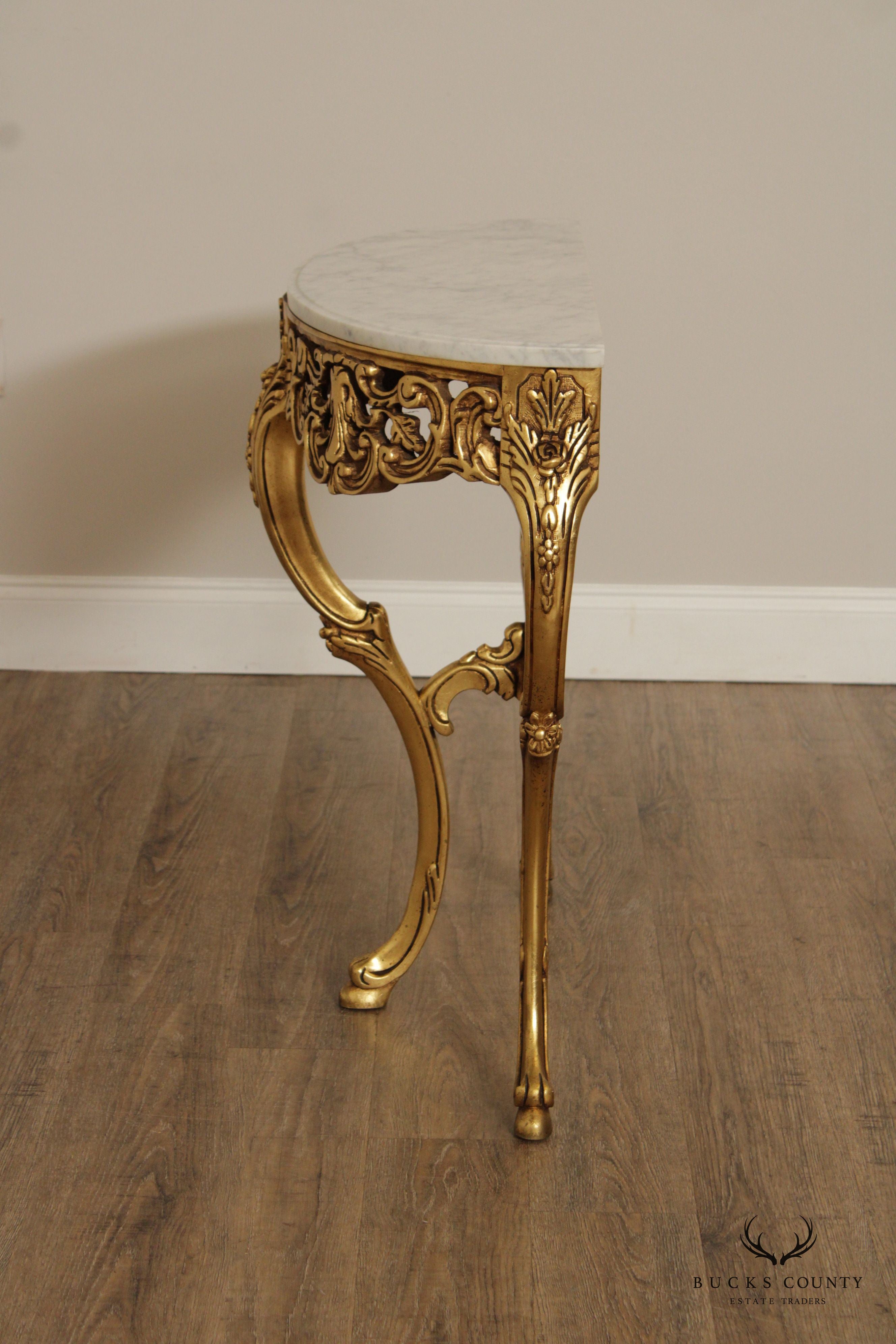 Italian Rococo Style Marble Top Giltwood Console Table