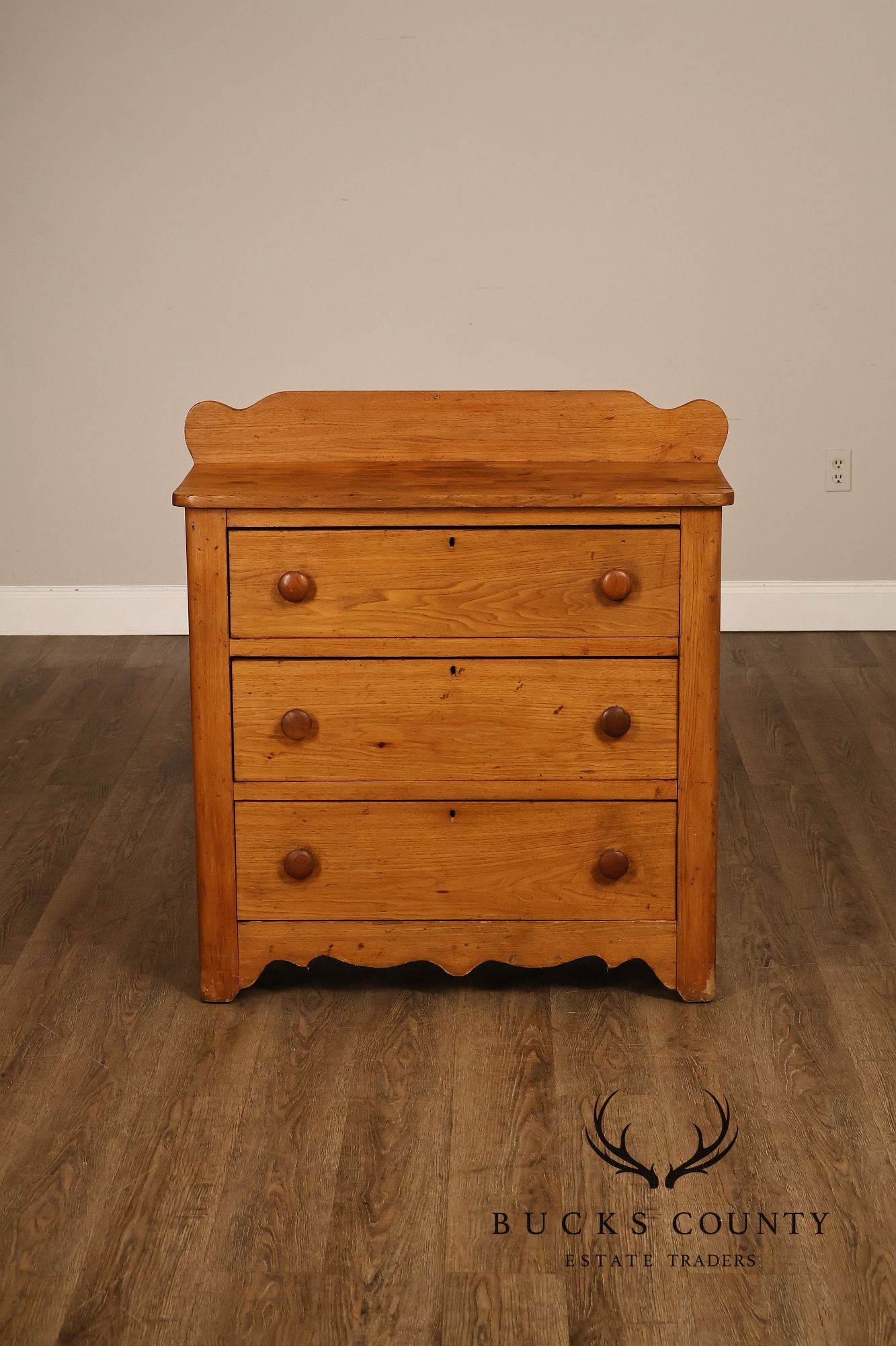 Antique Primitive Country Pine Three-Drawer Chest