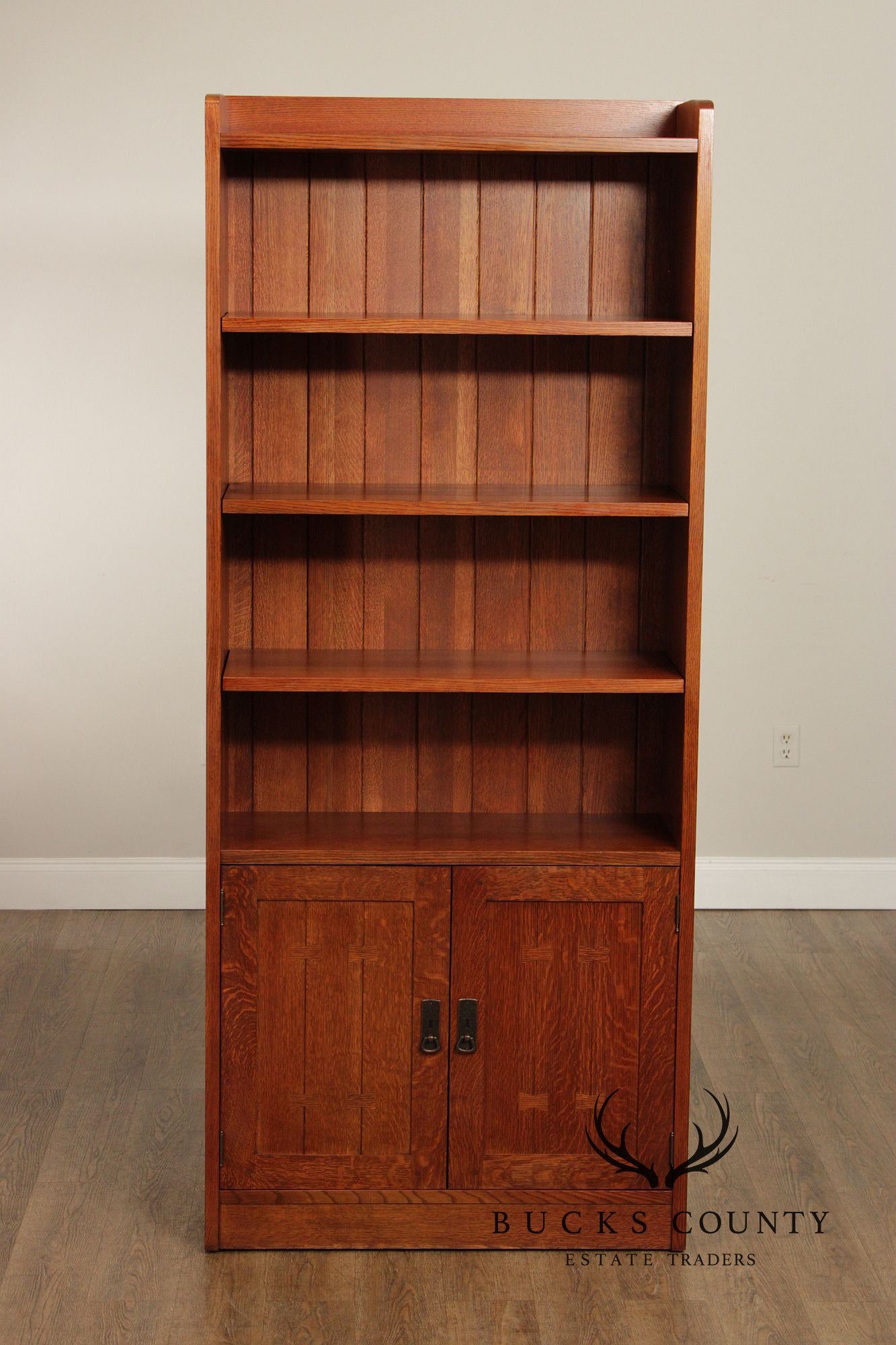 Stickley Mission Collection Pair of Tall Oak Bookcases