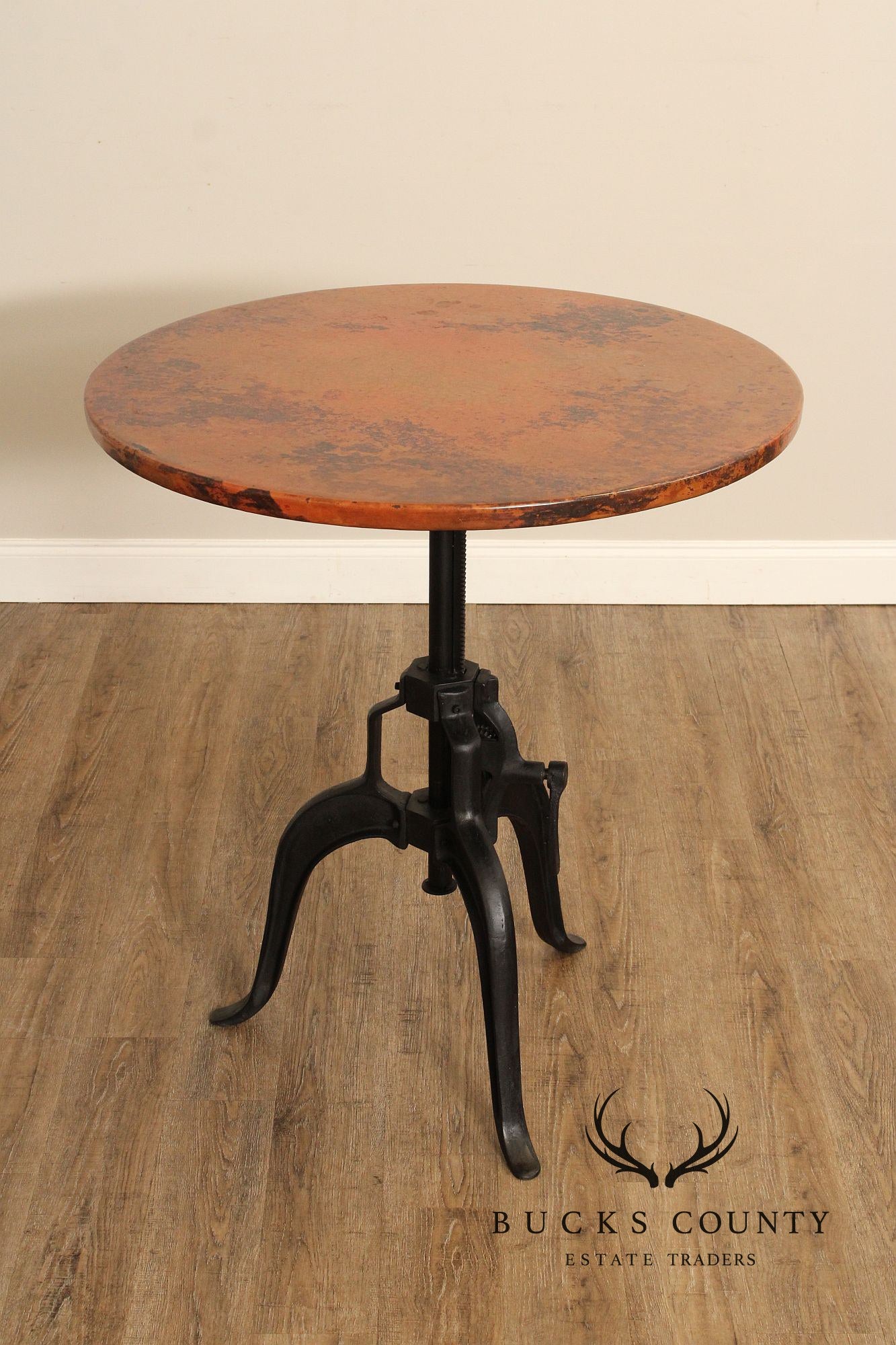 Industrial Style Adjustable Height Round Copper Top Bistro Table