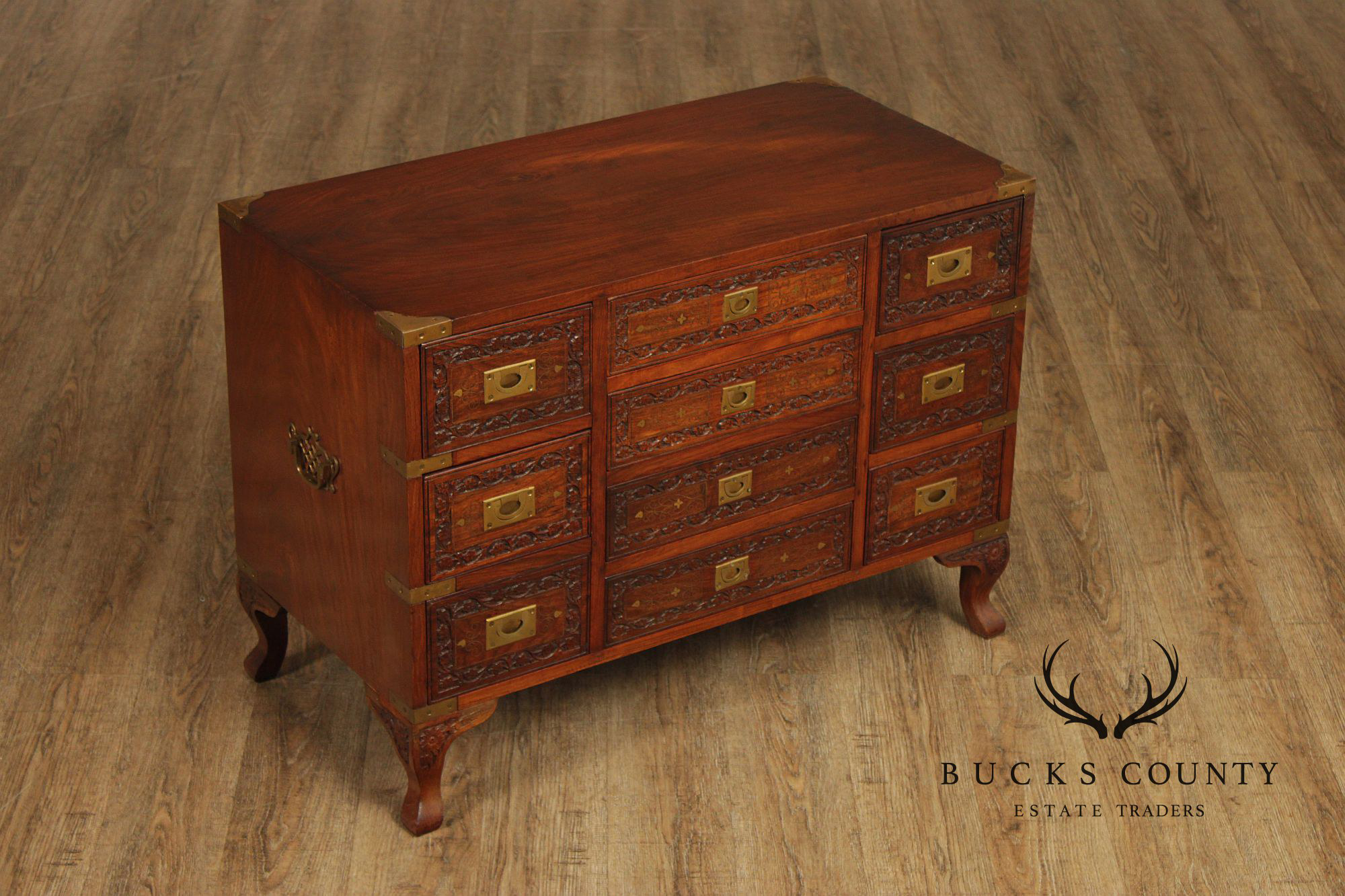 Anglo Indian Campaign Carved Rosewood Chest of Drawers