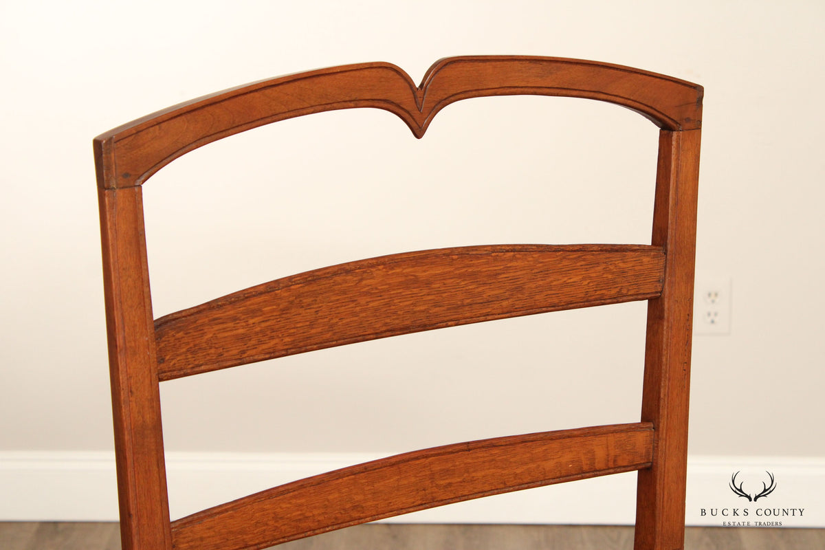 Antique Arts And Crafts Distressed Oak Tall Ladder Back Armchair