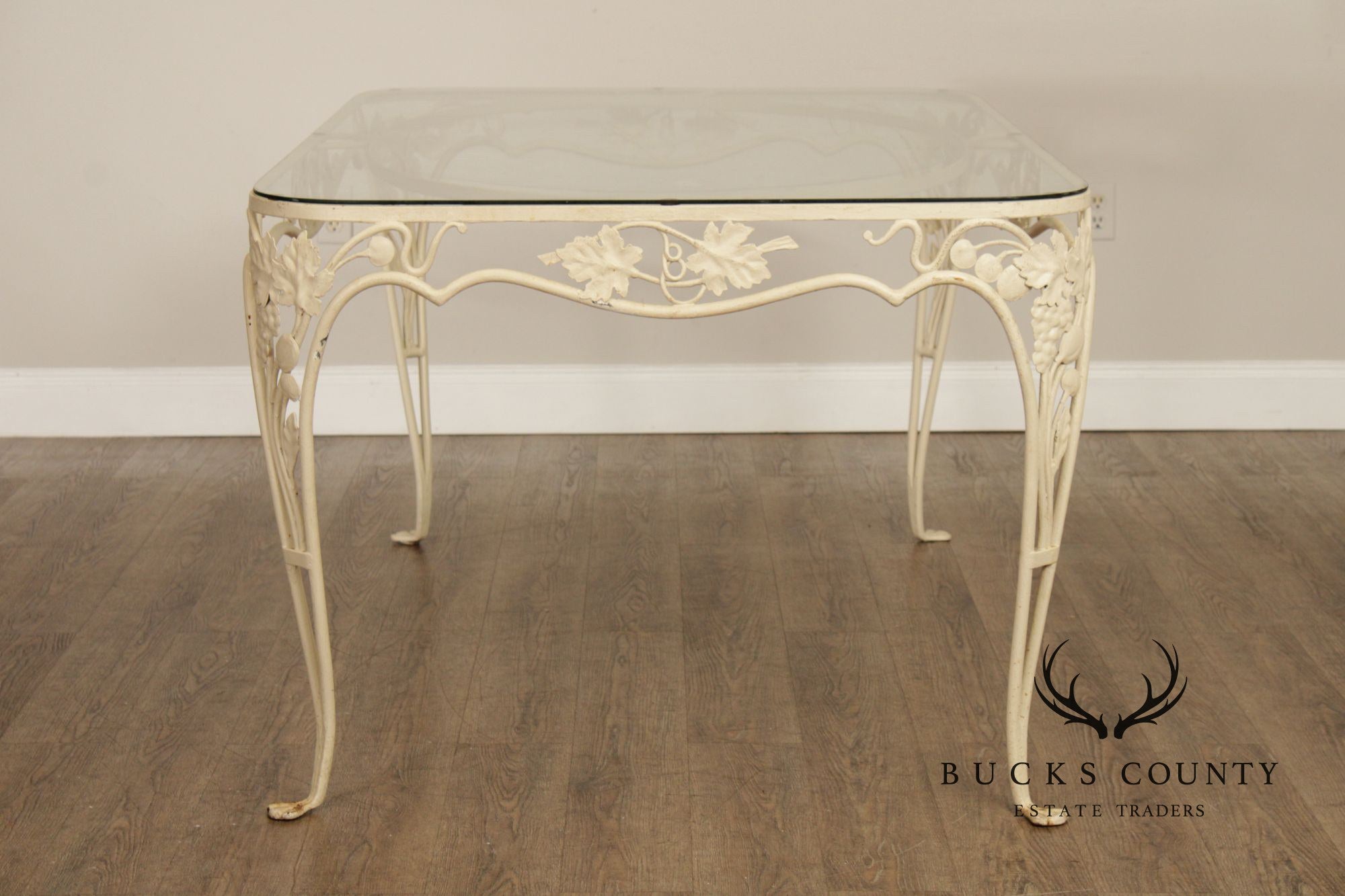Salterini Glass Top Wrought Iron Outdoor Patio Dining Table