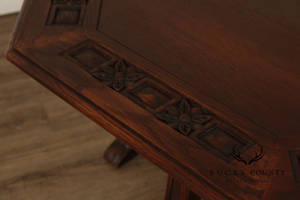 Rom Weber Viking Jacobean Style Carved Oak Drop-Leaf Table