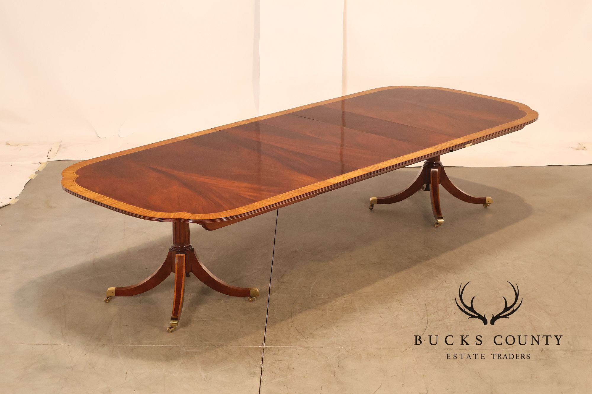 Karges Duncan Phyfe Banded Mahogany Double Pedestal Dining Table