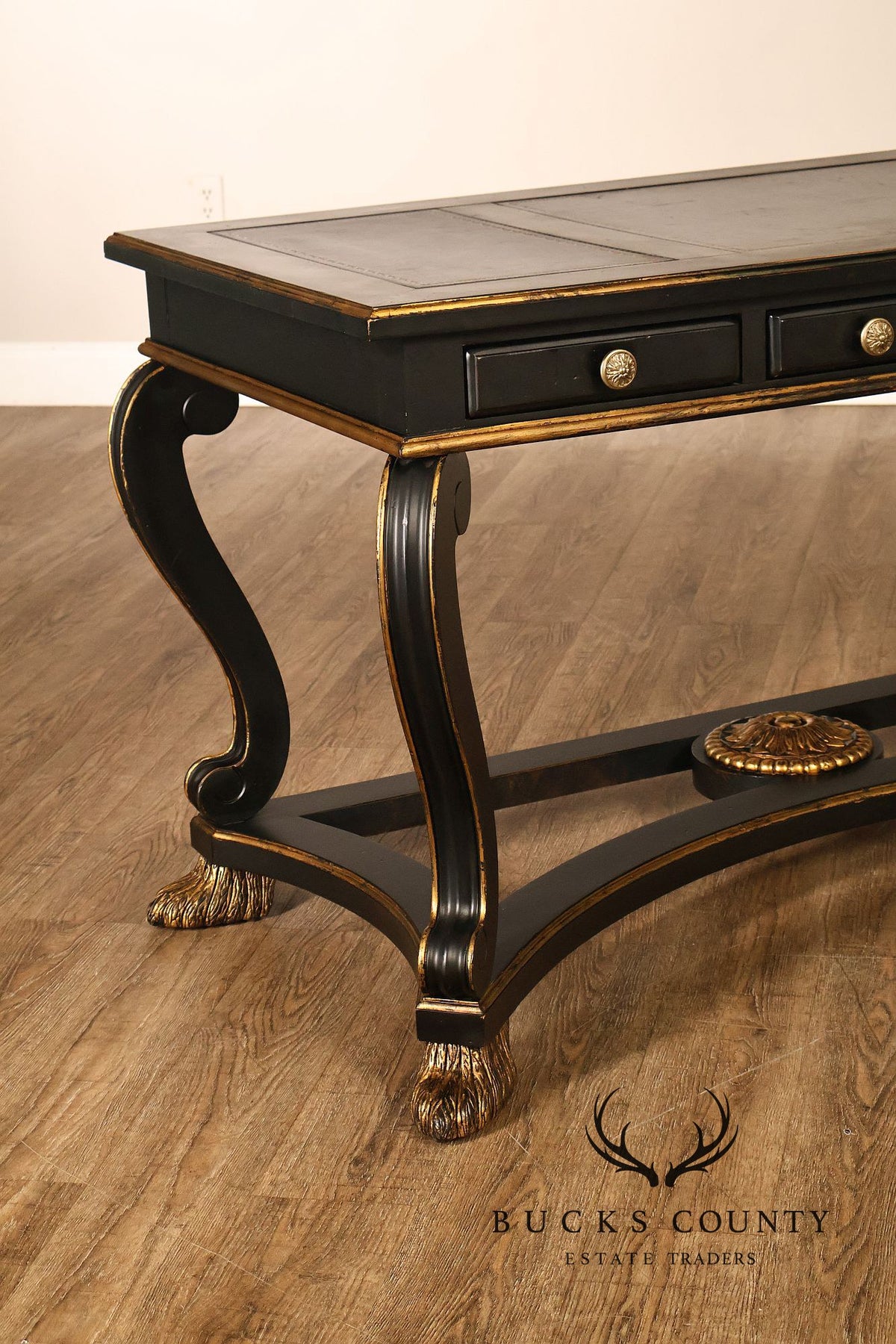 Century Furniture Ebonized And Gilt Executive Writing Desk With Leather Top