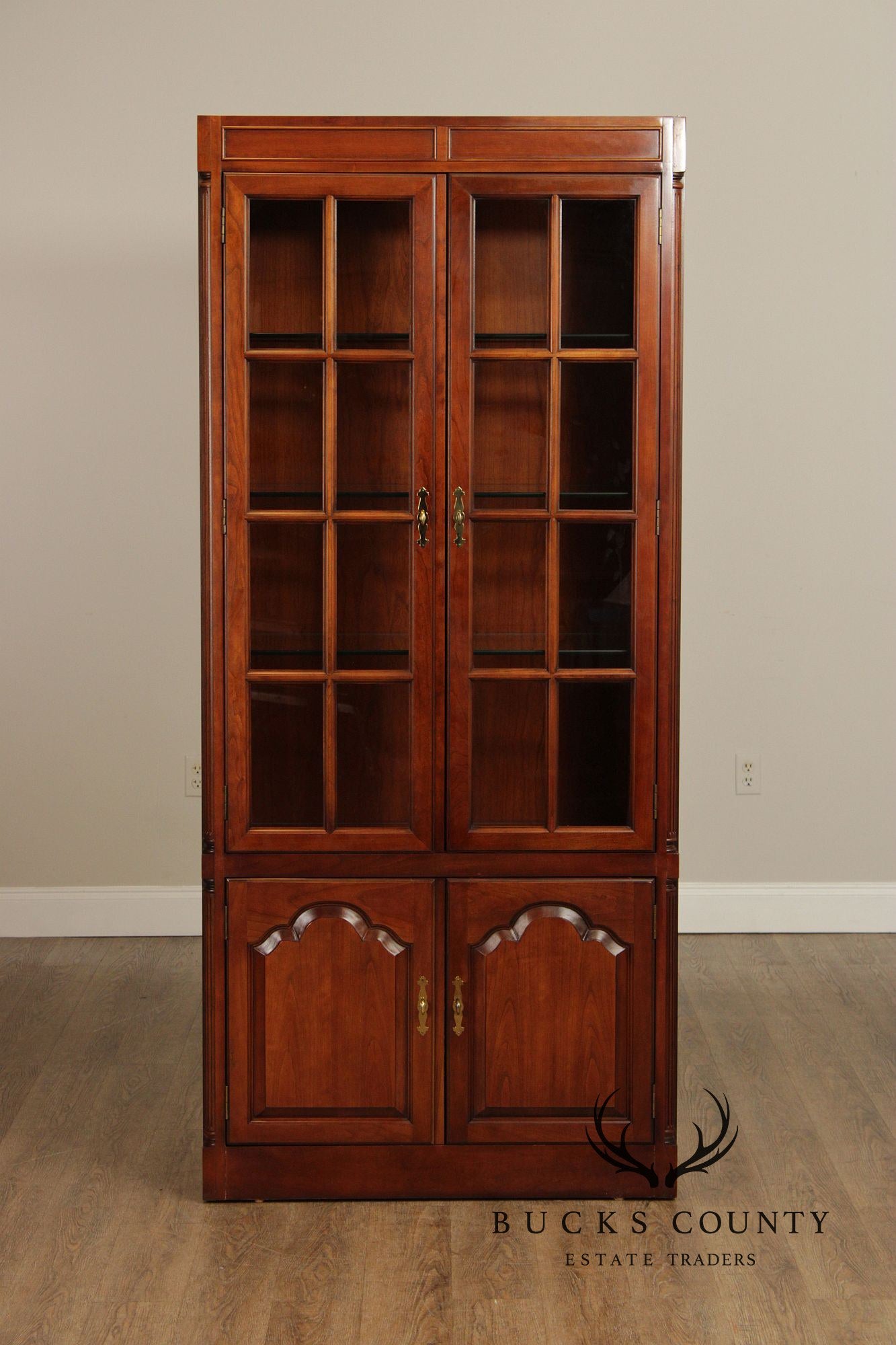 Traditional Pair of Cherry Glass Door Bookcases