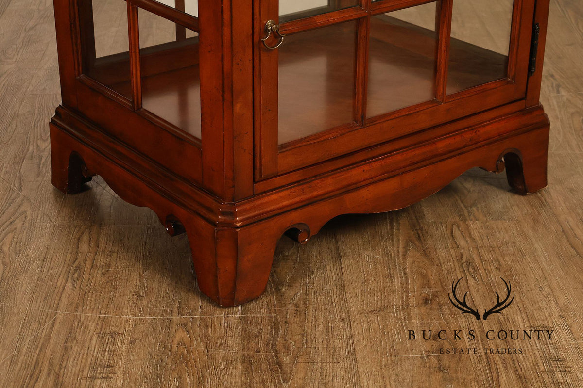Traditional Cherry Finish Glass Display End Table