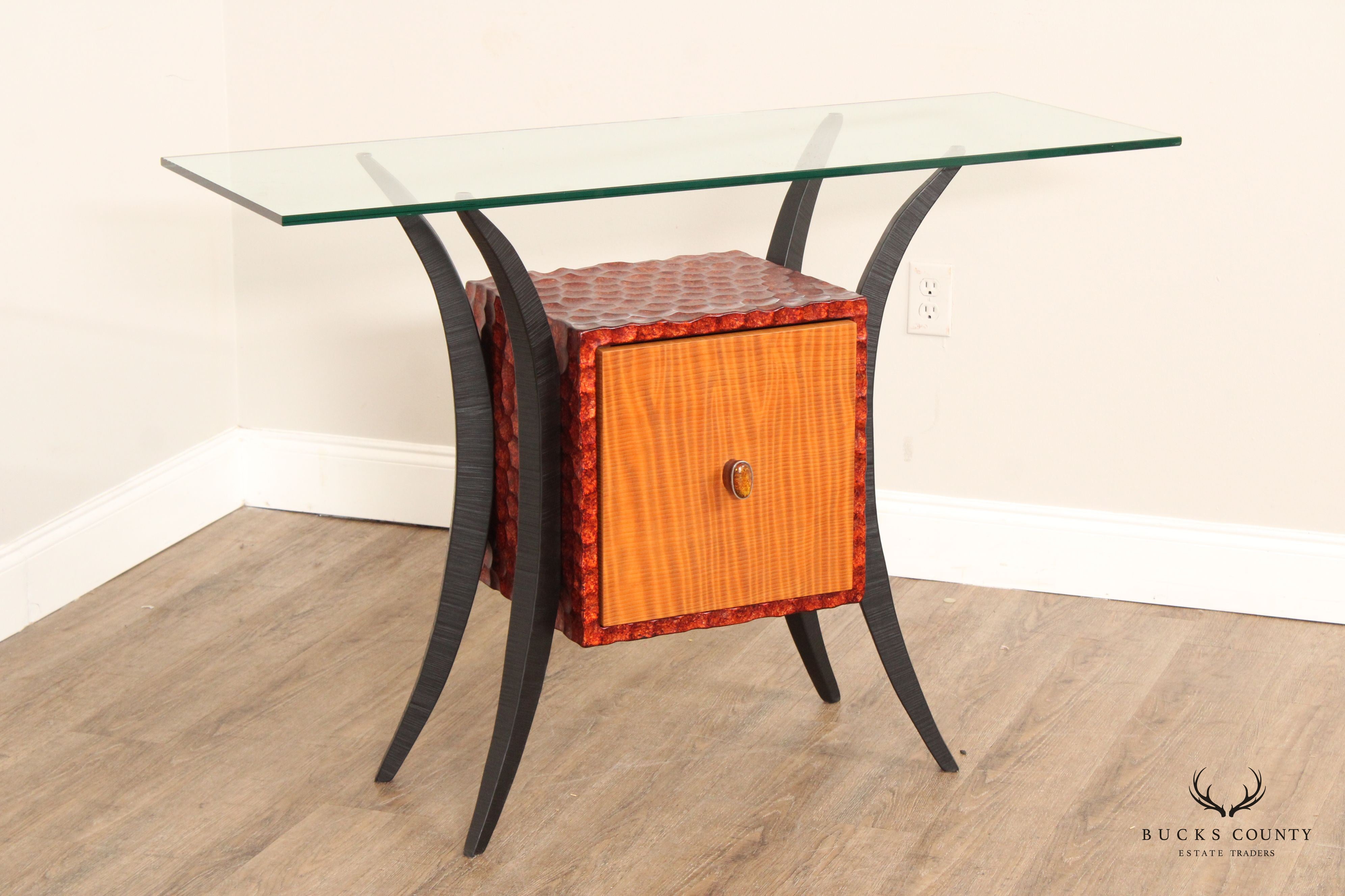 Scott Grove 'Henry' Mixed Wood Glass Top Console Table