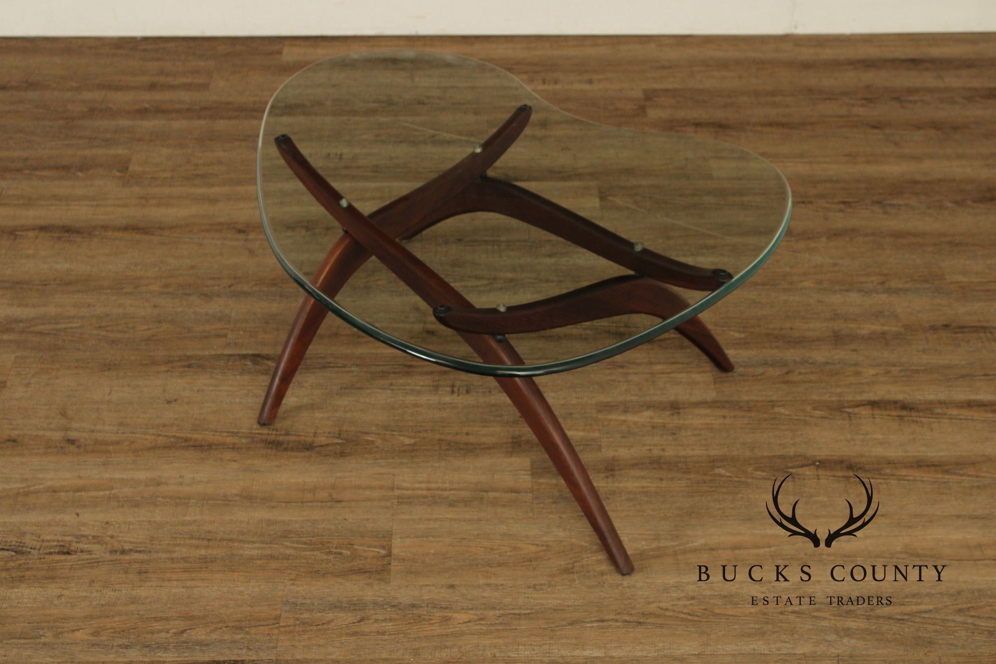 Mid Century Modern Glass Top Walnut Coffee Table