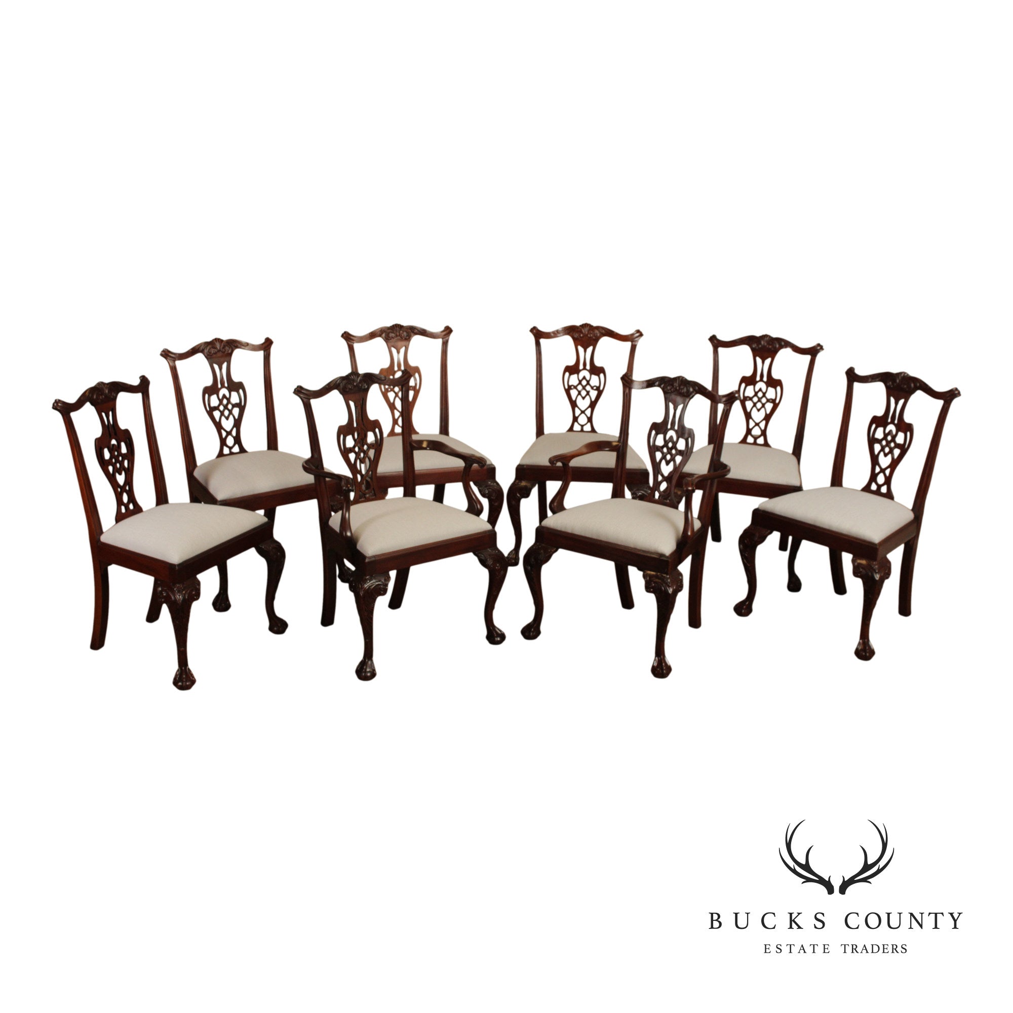 Chippendale Style Set of Eight Carved Mahogany Dining Chairs
