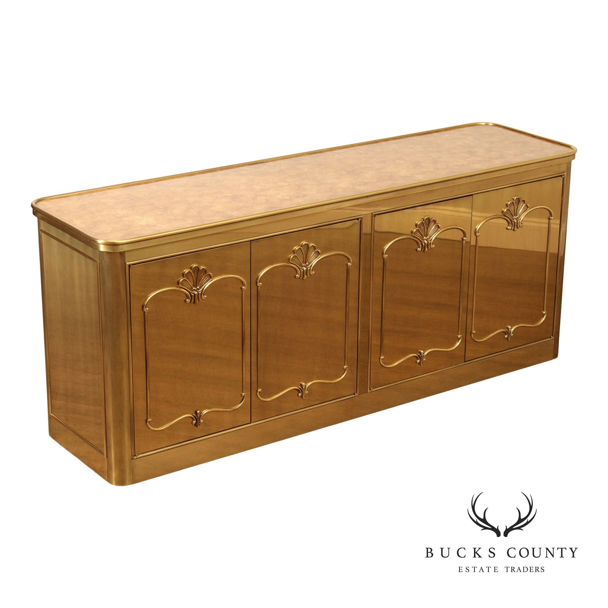 Mastercraft Hollywood Regency Brass and Burlwood Buffet