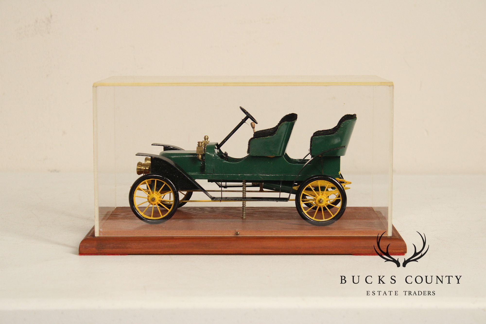 Philip Jacoby Carved Wood Stanley Steamer Automobile in Display Case