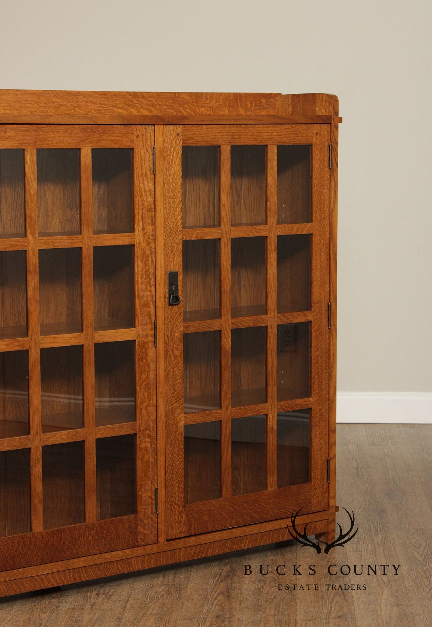 Stickley Mission Collection Oak Triple Bookcase with Glass Doors