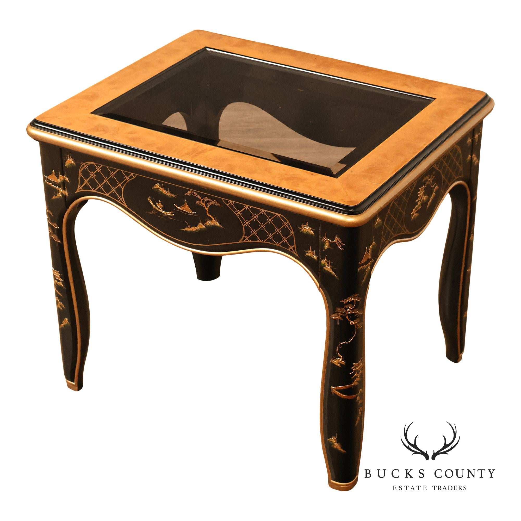 Vintage Chinoiserie Decorated Glass Top Side Table
