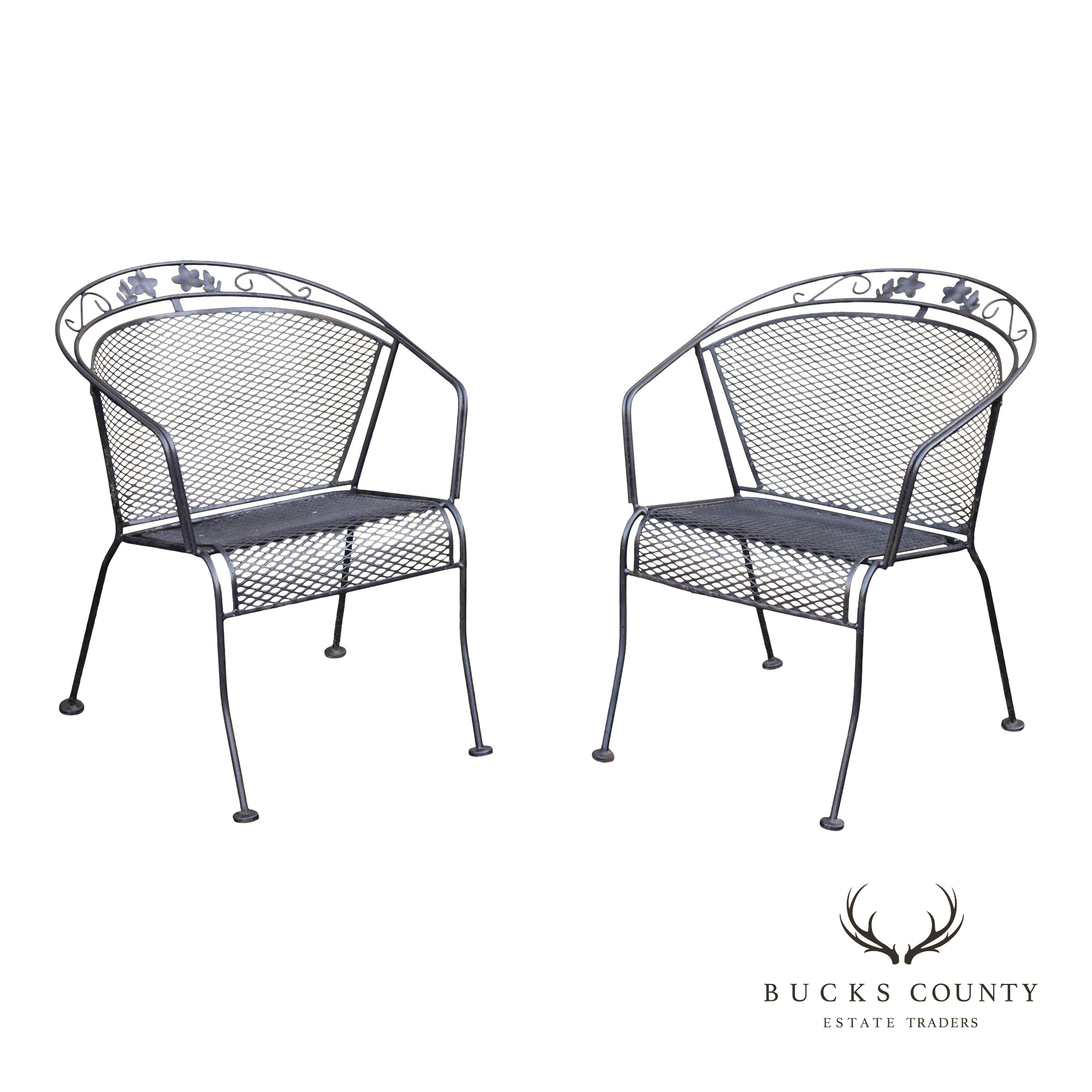 Vintage Wrought Iron Pair Of Patio Armchairs Chairs