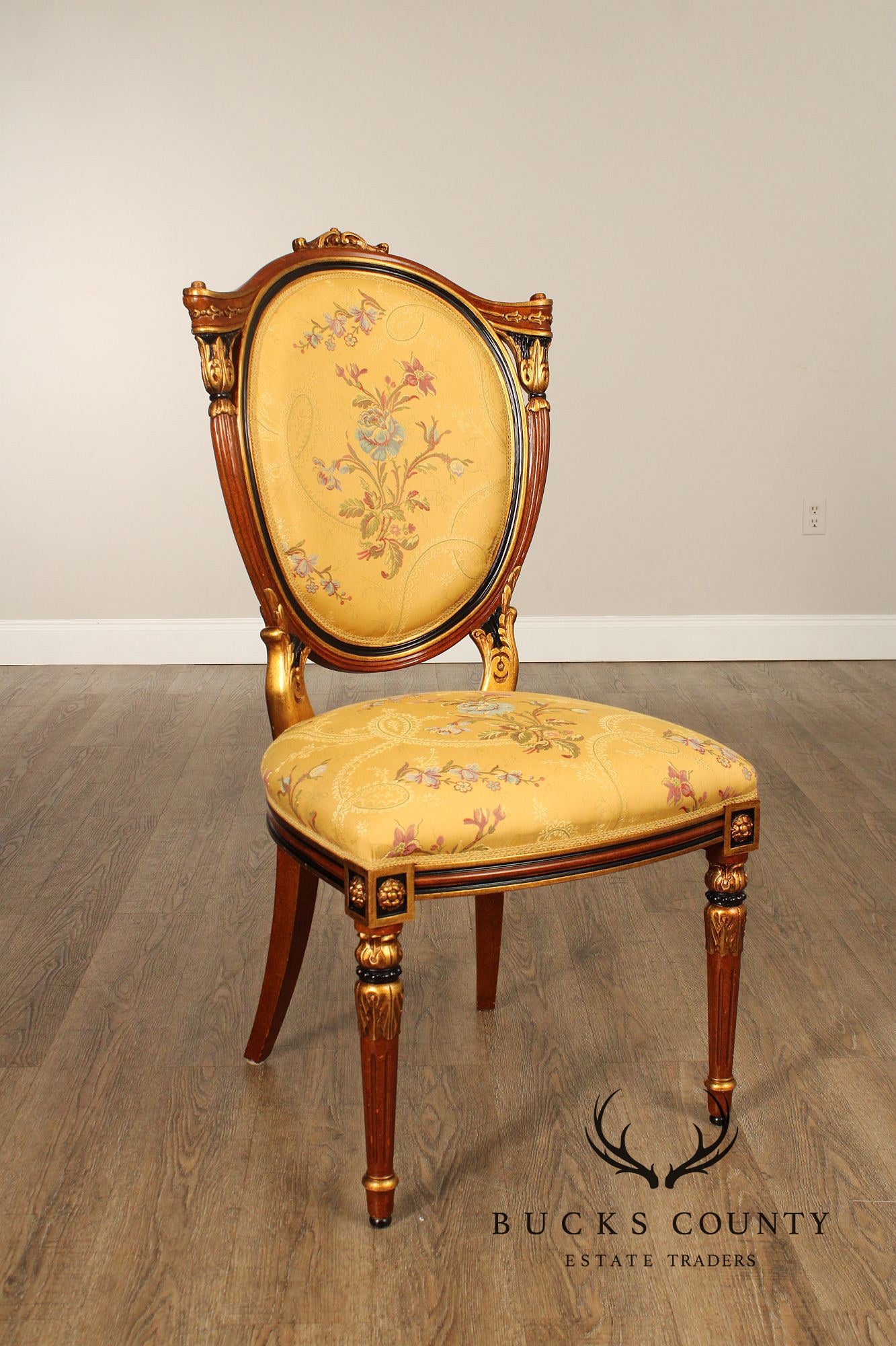 Italian Regency Style Pair of Partial Gilt Side Chairs