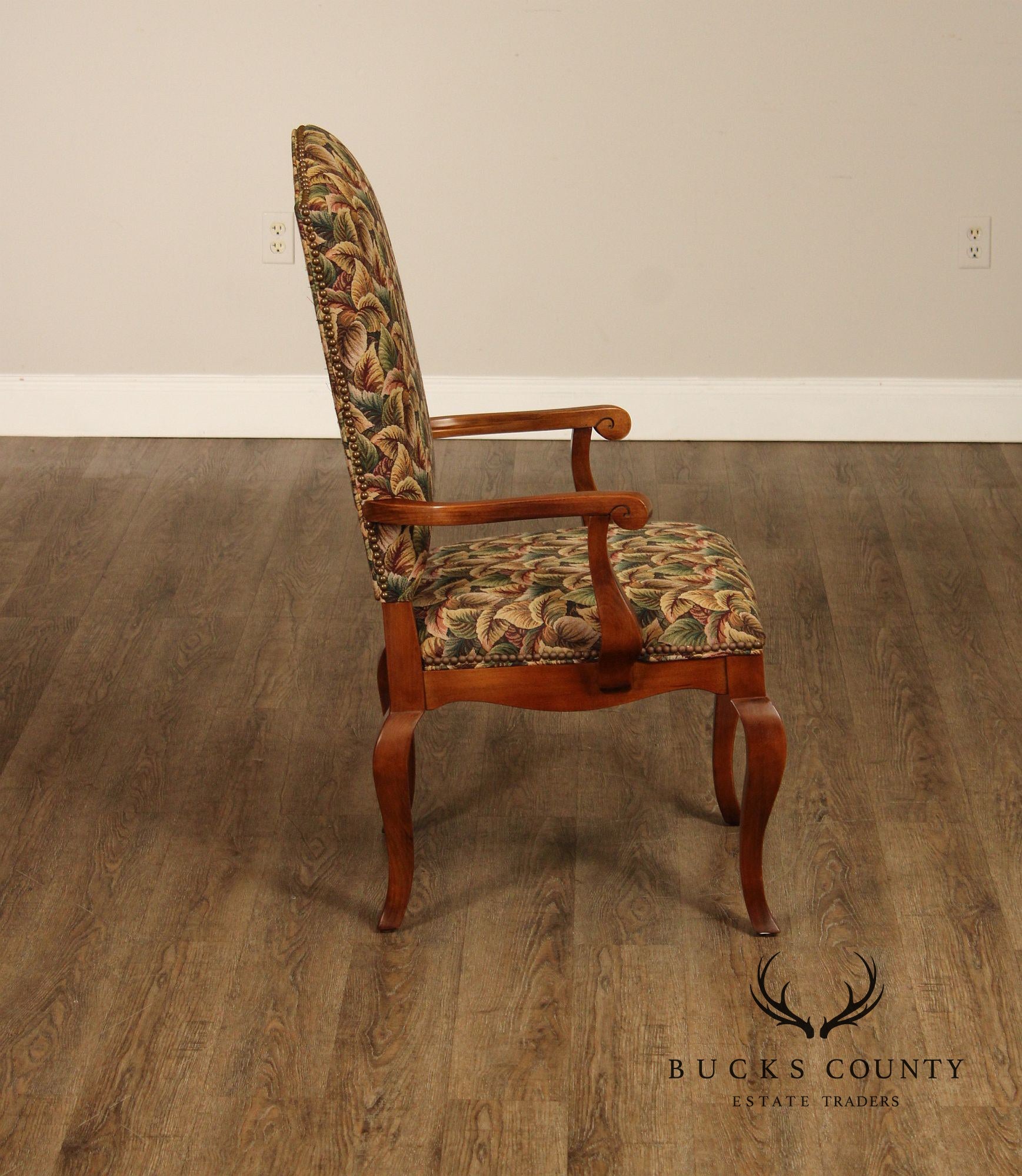 Pair of Ethan Allen Legacy Collection Upholstered Armchairs with Cabriole Legs