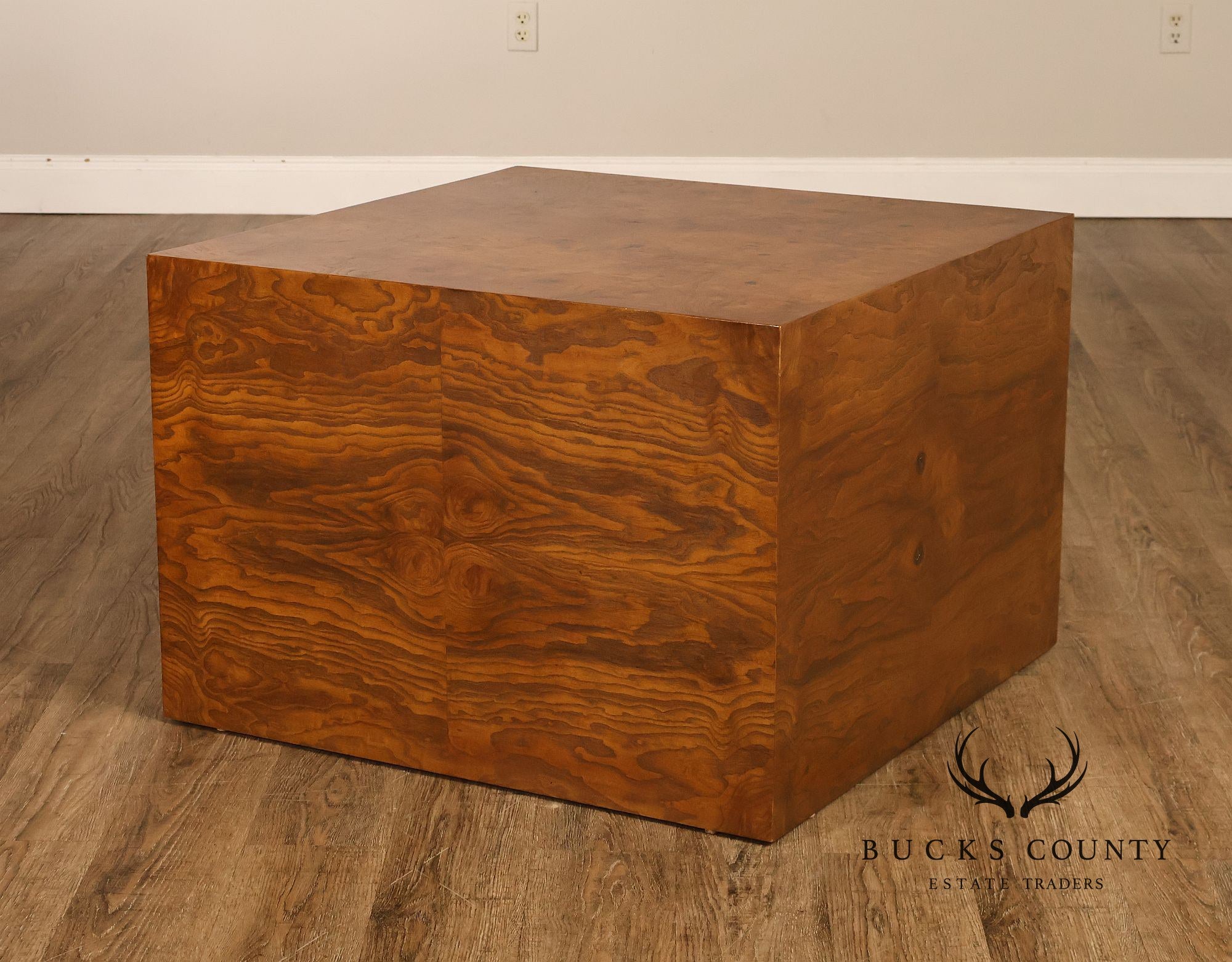 Thayer Coggin Milo Baughman Mid Century Modern Burl Wood Cube Side Table