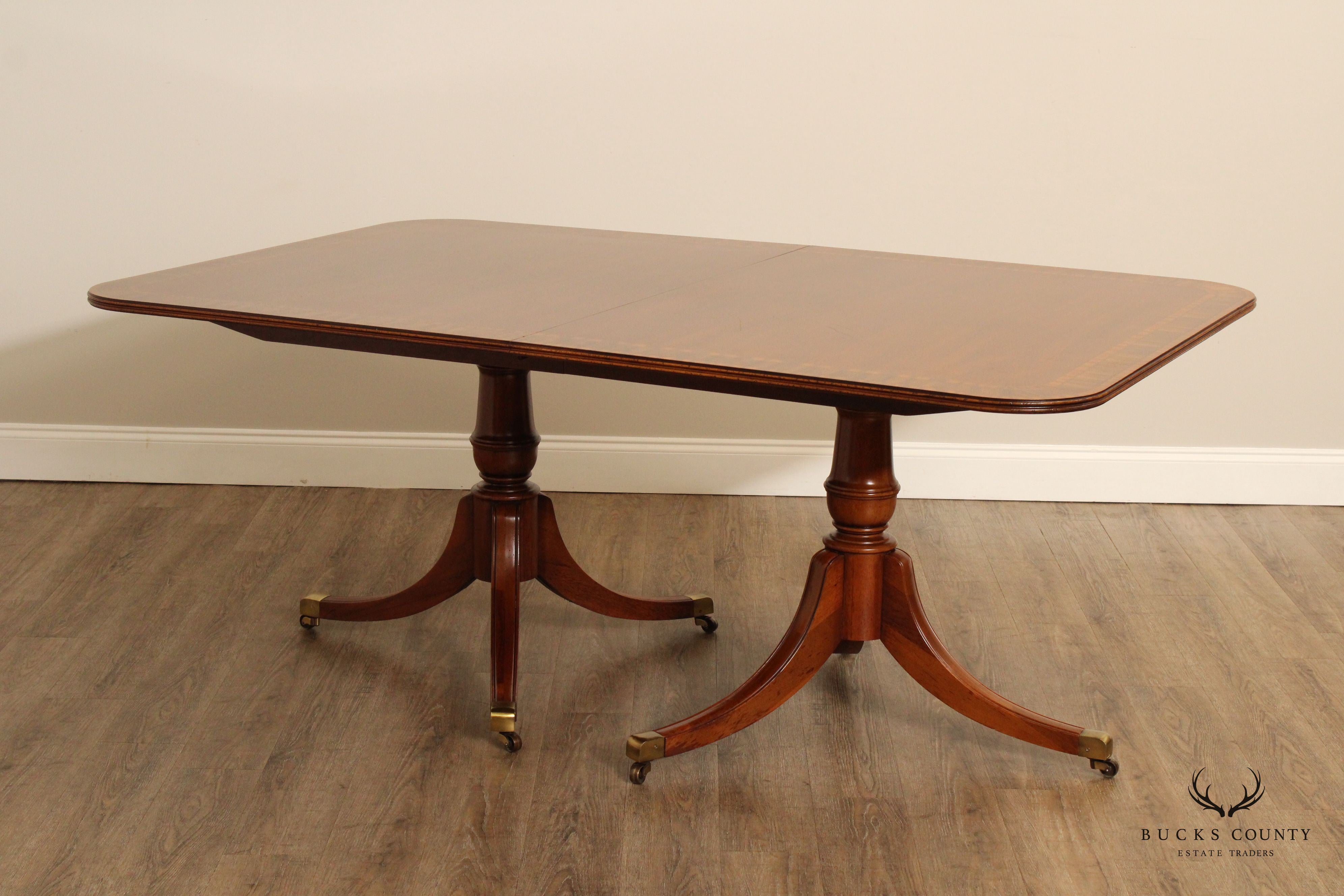 Georgian Style Banded Inlaid Mahogany Double Pedestal Dining Table