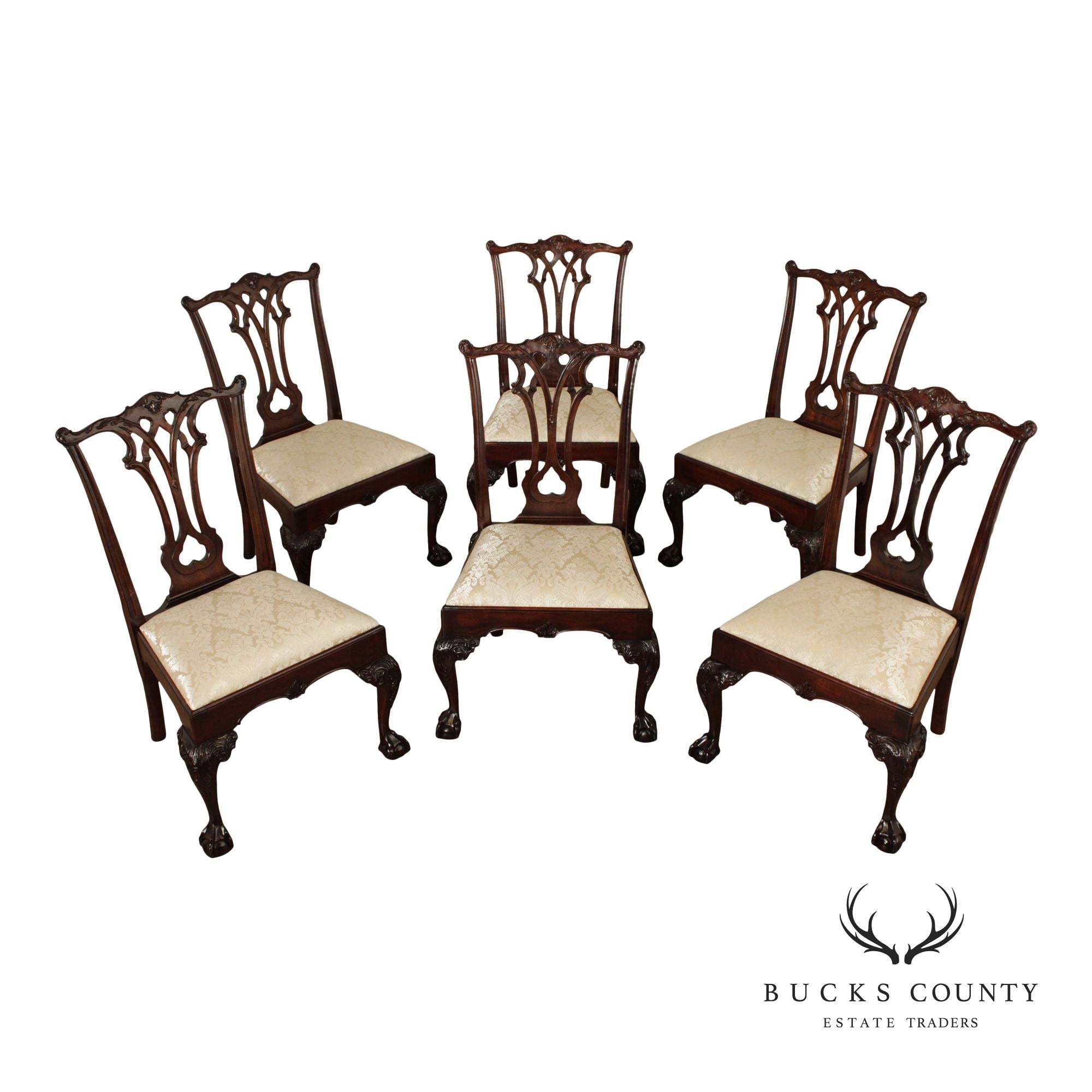 Stickley Chippendale Style Set of Six Mahogany Dining Chairs