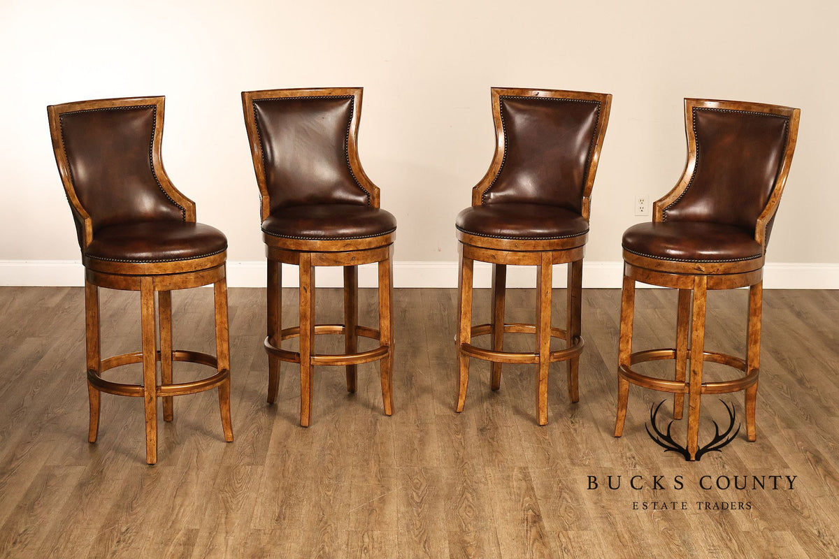 Contemporary Set Of 4 F aux Leather Upholstered Bar Stools