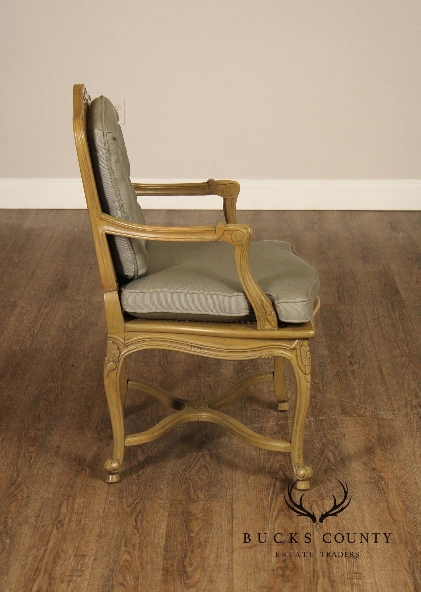French Louis XV Style Caned  Fauteuil Armchair