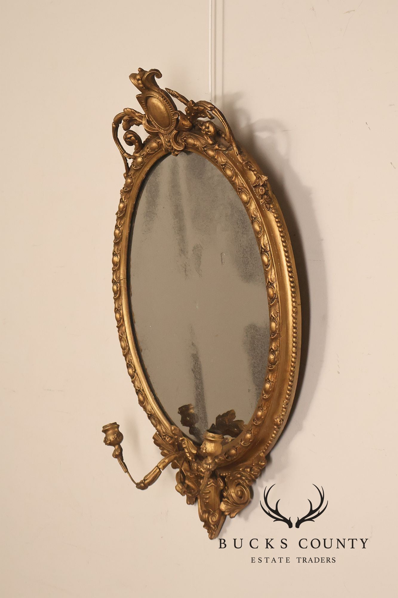 Antique French Giltwood Girandole Mirror
