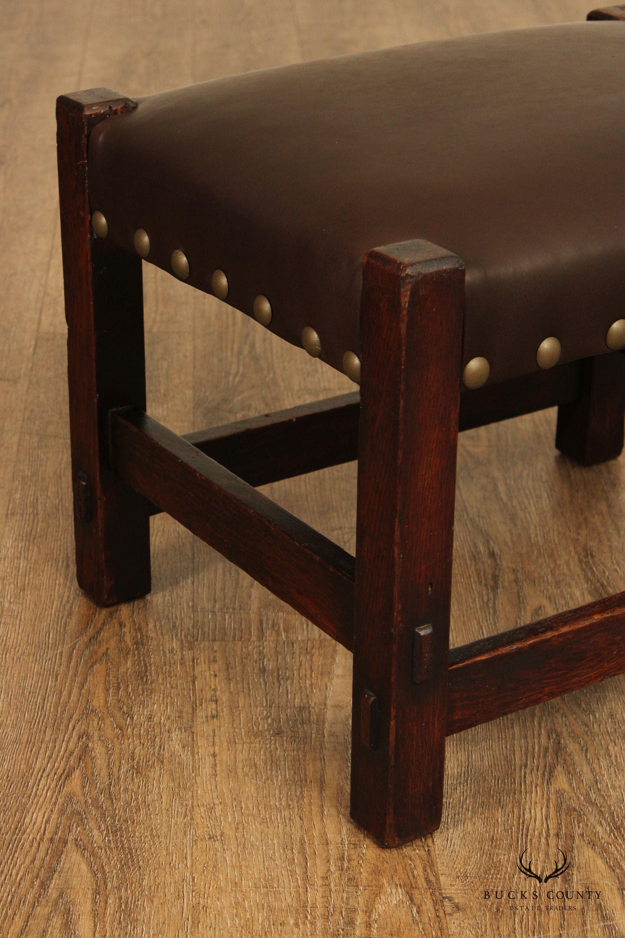 Gustav Stickley Mission Oak and Leather Foot Stool